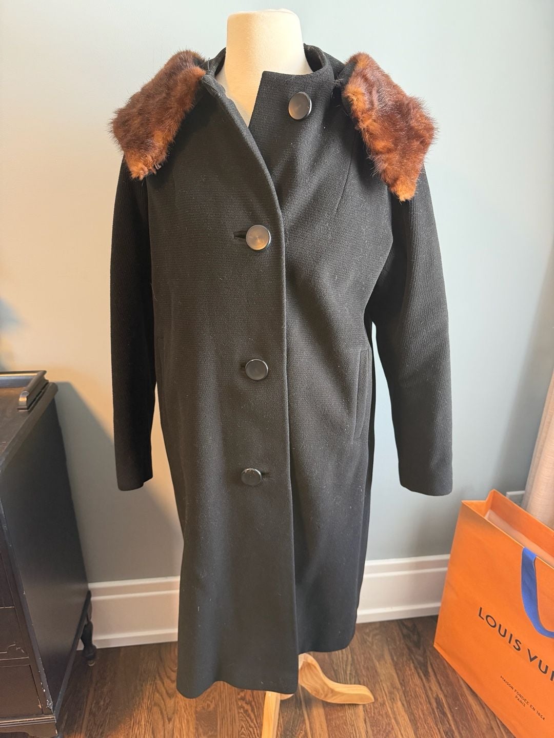 Regina by Milliken Black Wool Fur Collar Coat 3