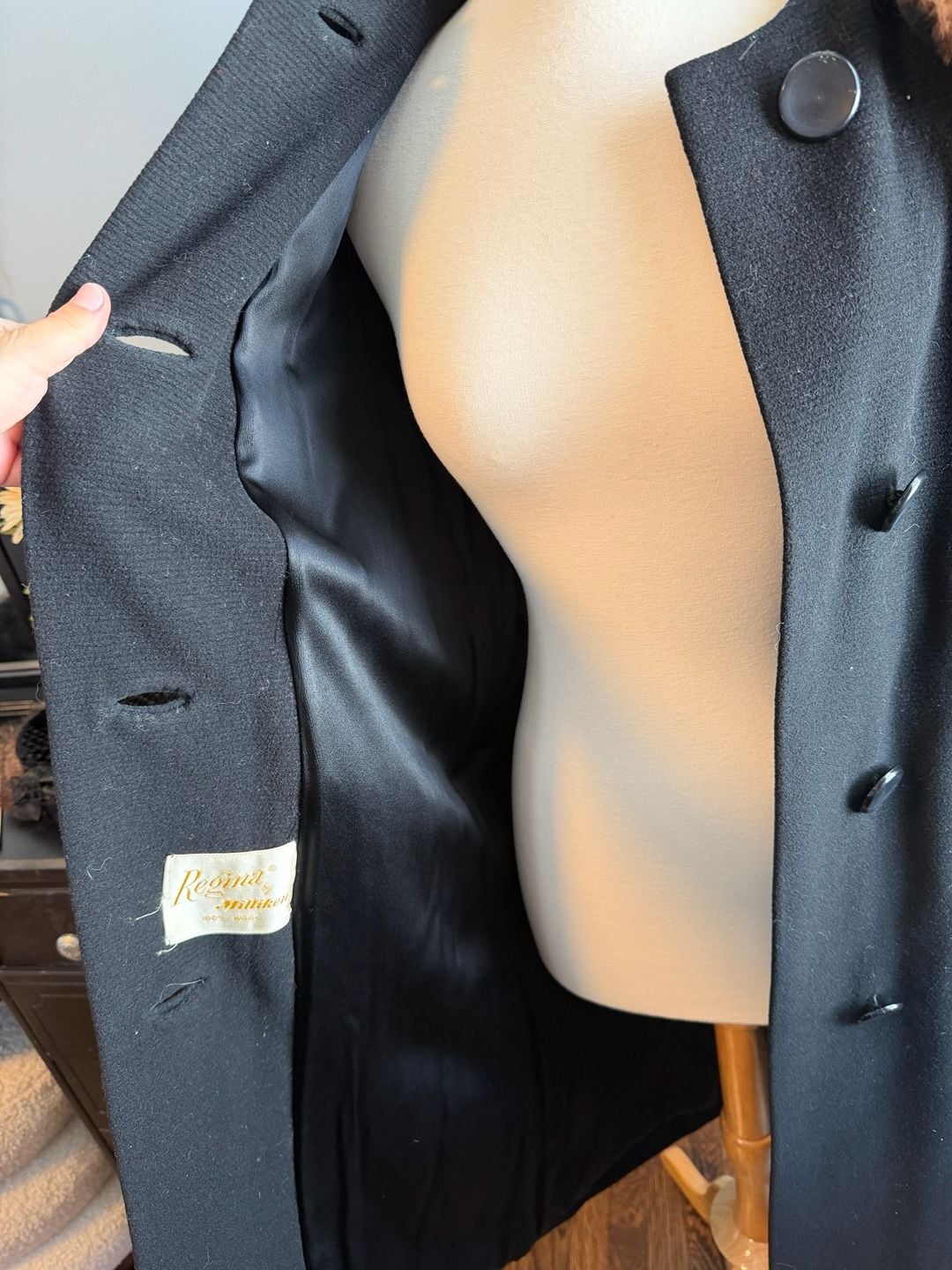 Regina by Milliken Black Wool Fur Collar Coat 7