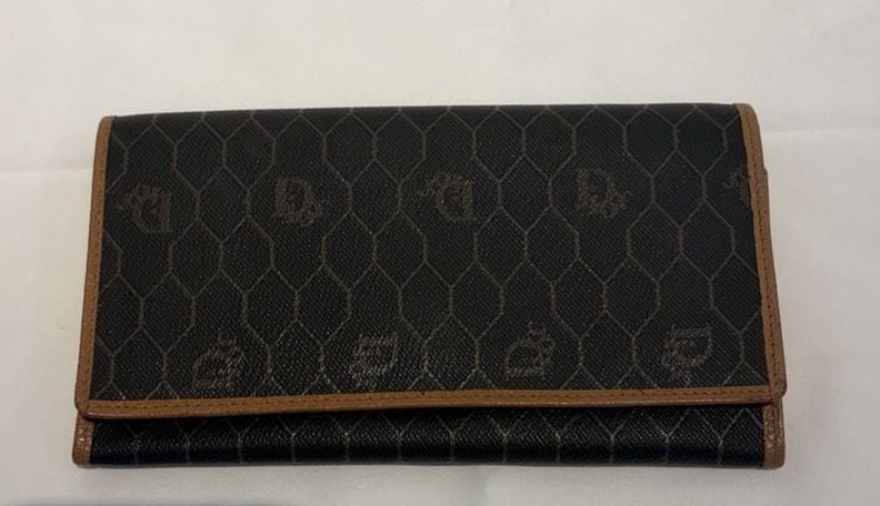 Christian Dior Vintage Honeycomb Long Wallet Brown 2