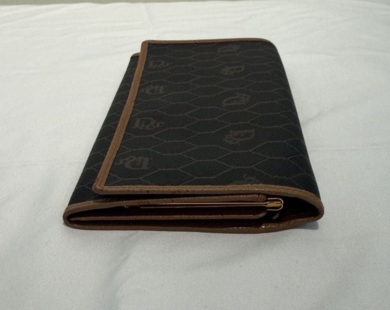 Christian Dior Vintage Honeycomb Long Wallet Brown 5
