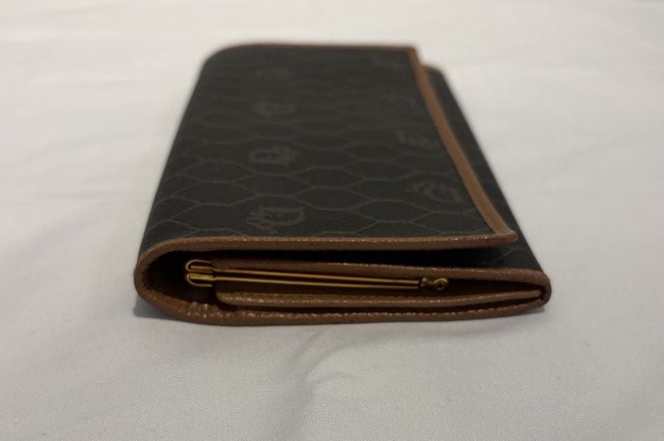 Christian Dior Vintage Honeycomb Long Wallet Brown 4