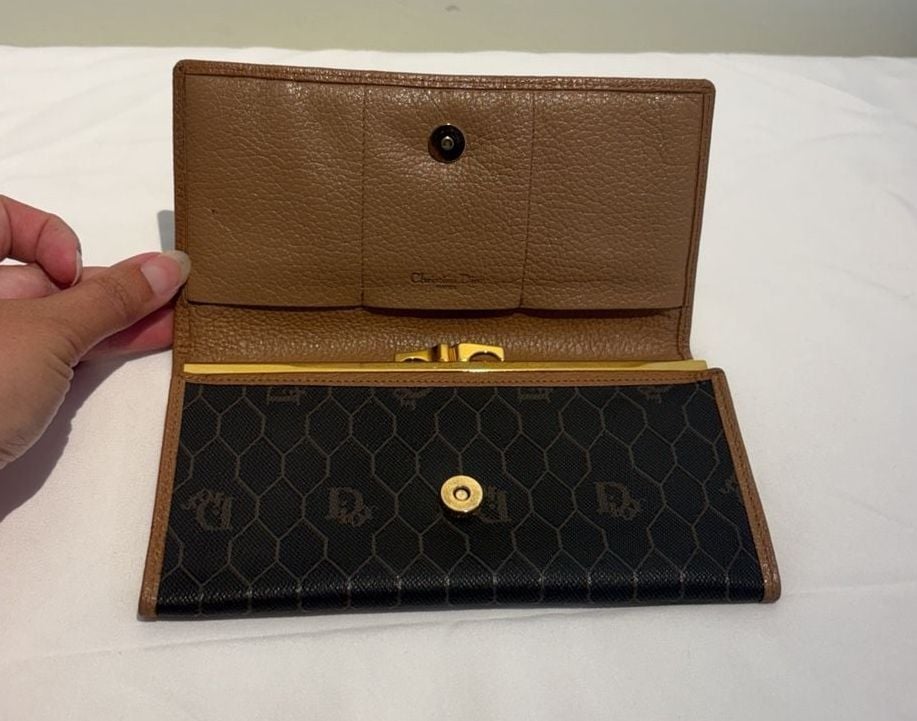 Christian Dior Vintage Honeycomb Long Wallet Brown 6