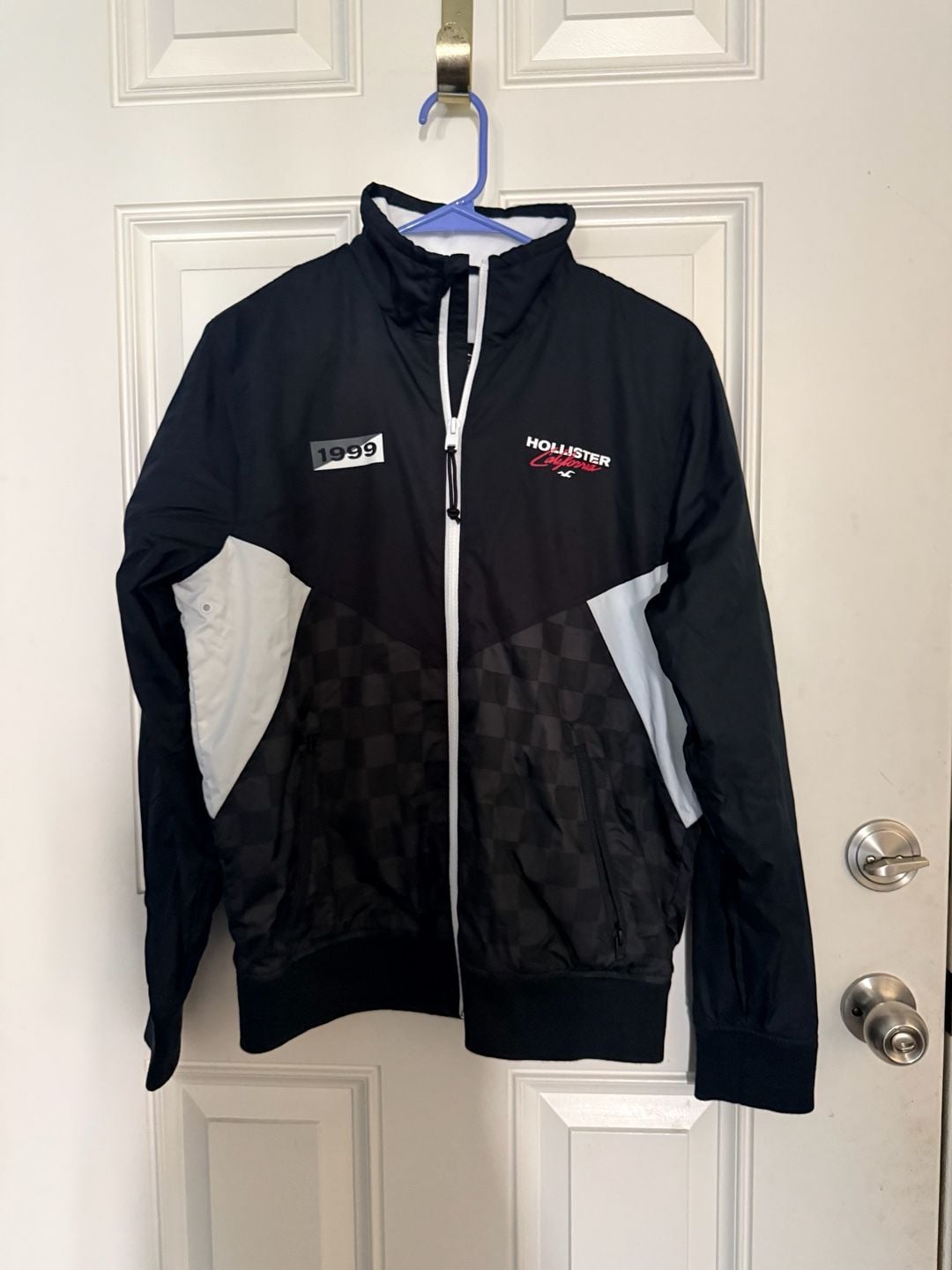 Hollister 1999 Racing Windbreaker Jacket Black White Checkered 2