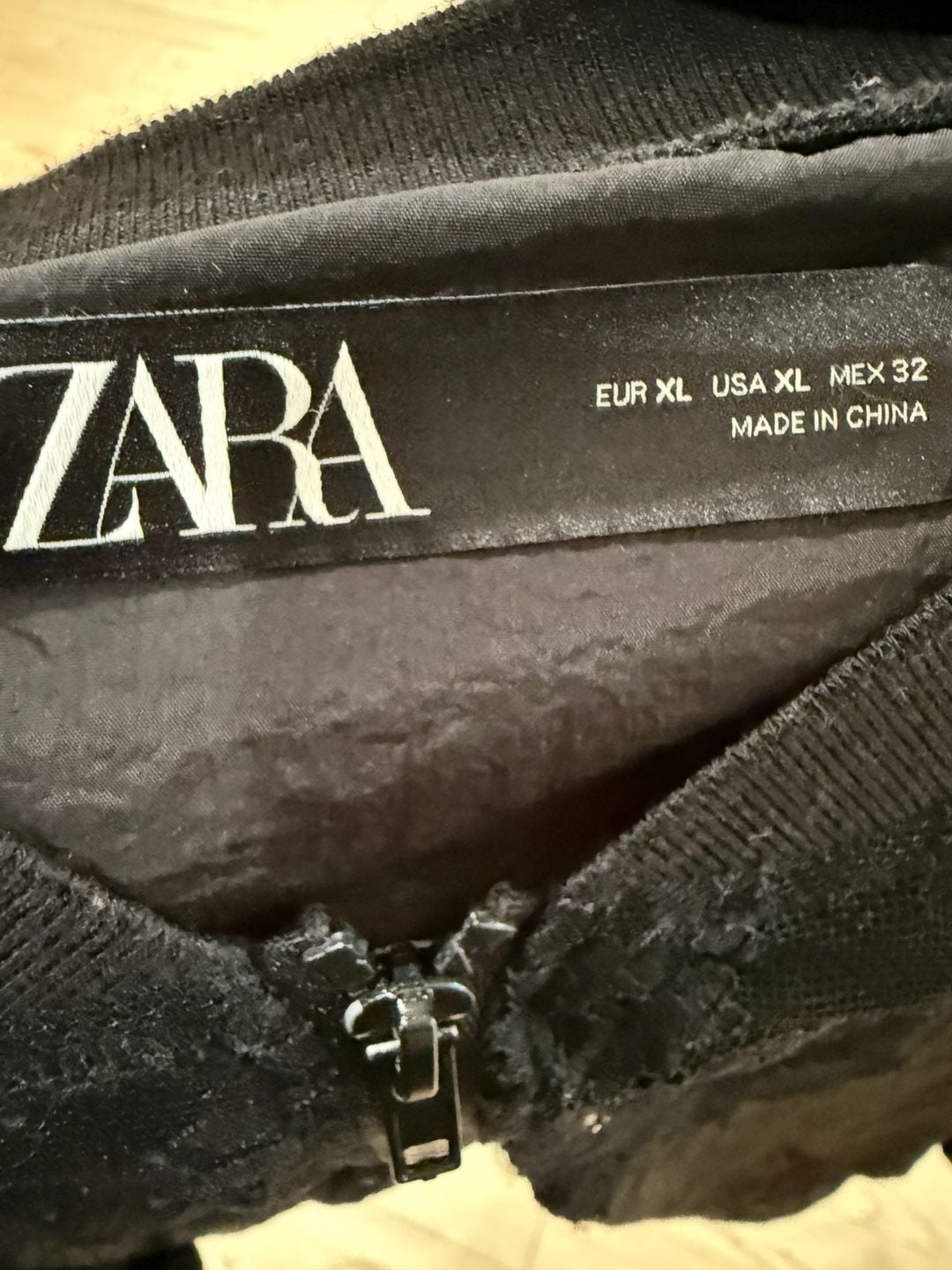 Zara Bomber Jacket Size XL Black Contrast Lace Trim Zip Up 4