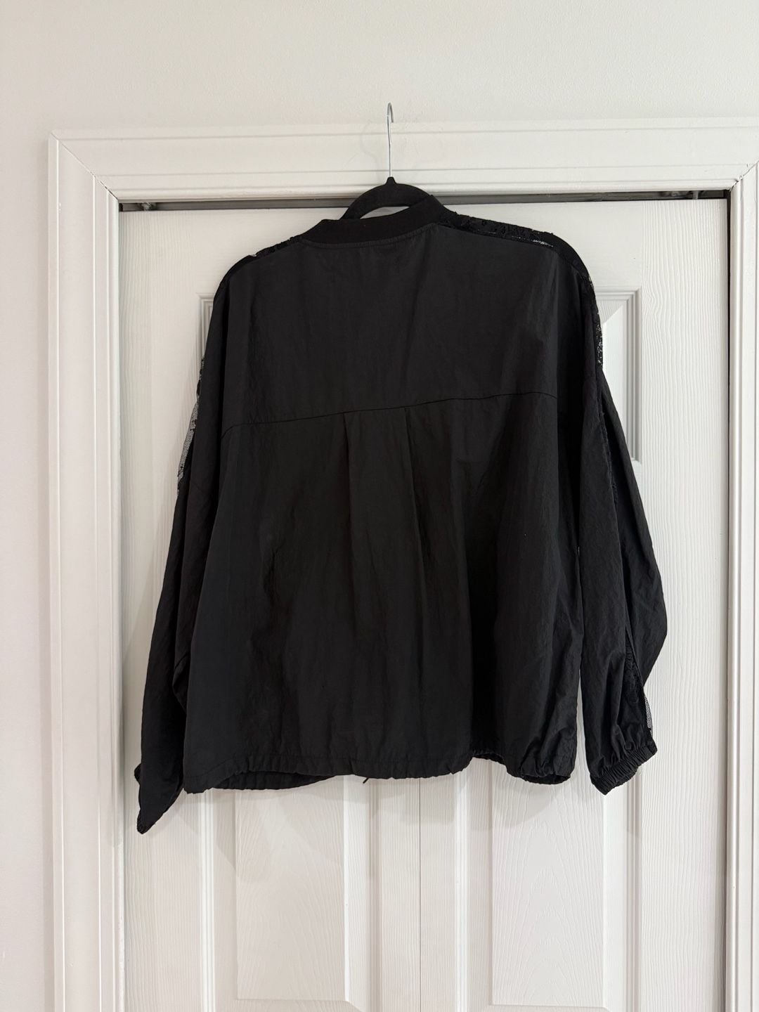 Zara Bomber Jacket Size XL Black Contrast Lace Trim Zip Up 7