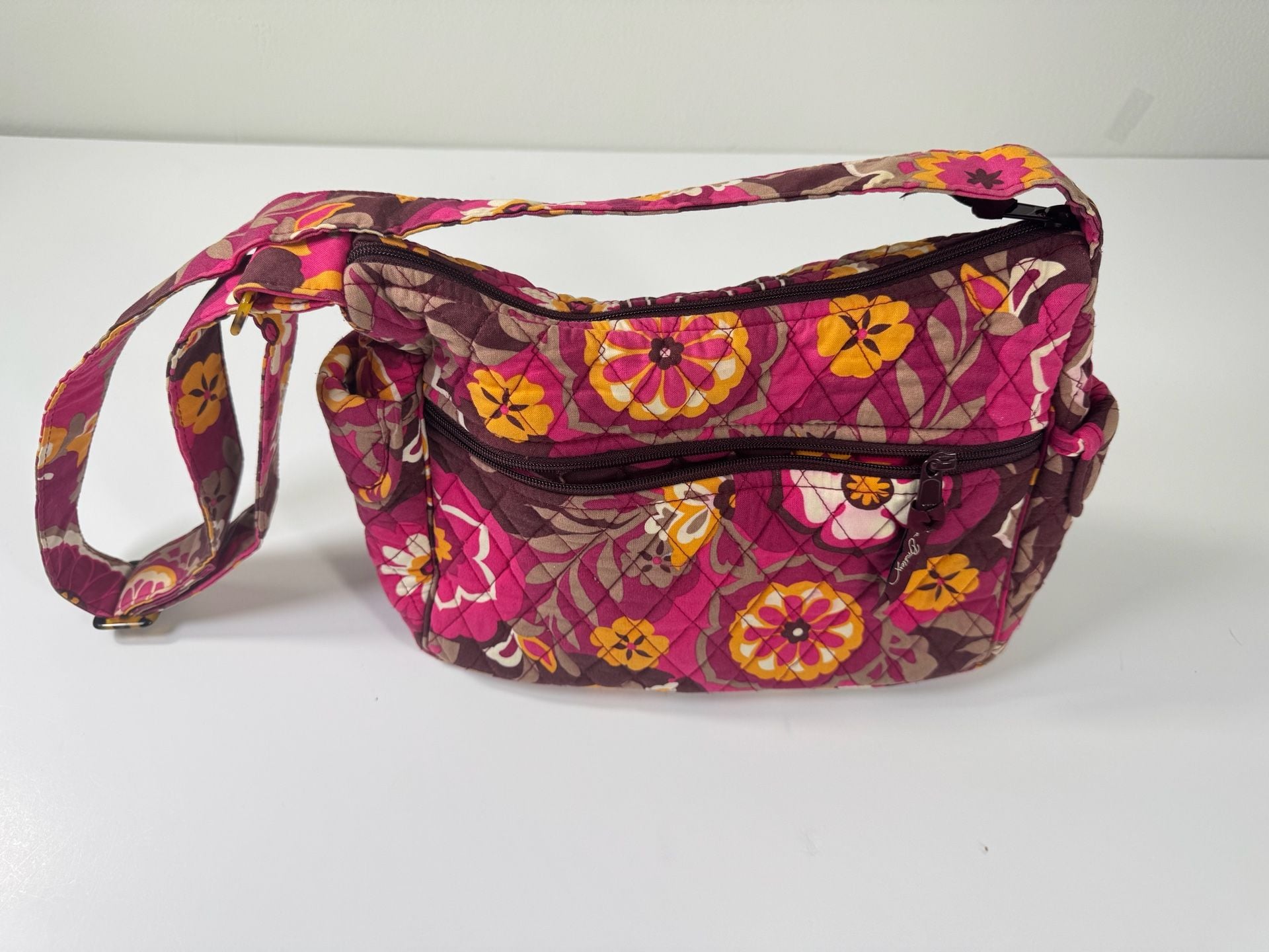 Vera Bradley Quilted Floral Shoulder Bag Pink Brown 3