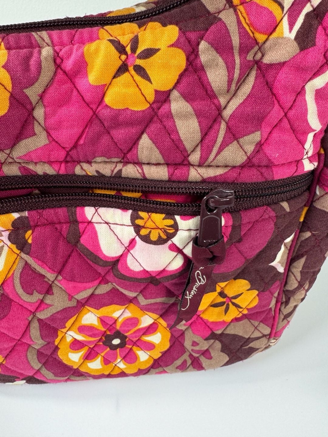 Vera Bradley Quilted Floral Shoulder Bag Pink Brown 4
