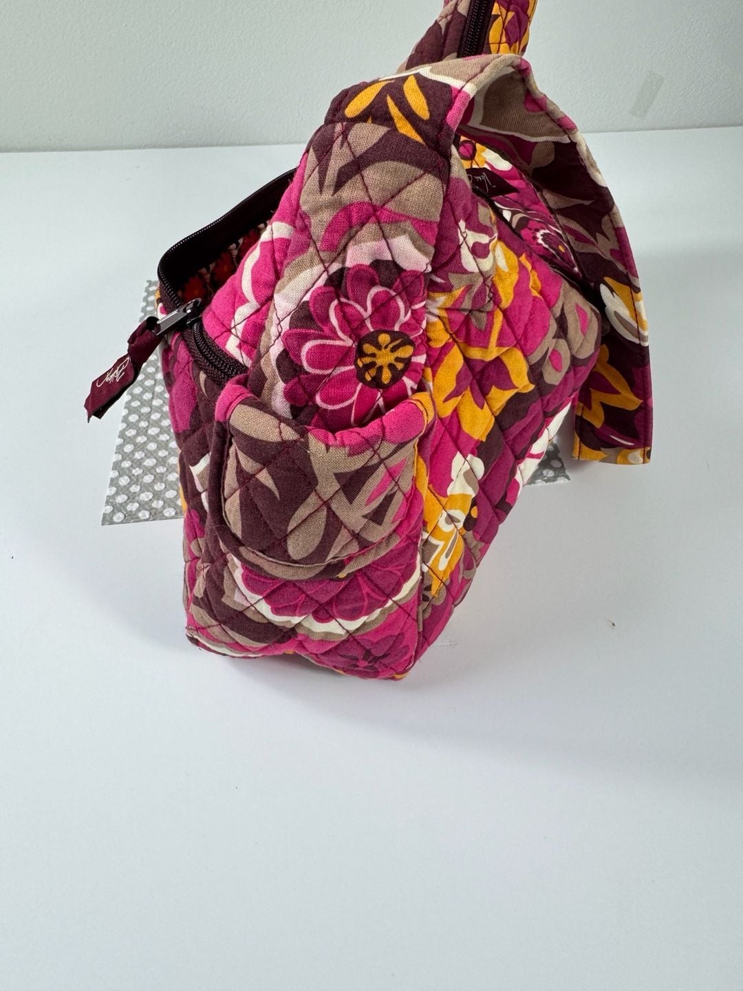 Vera Bradley Quilted Floral Shoulder Bag Pink Brown 5