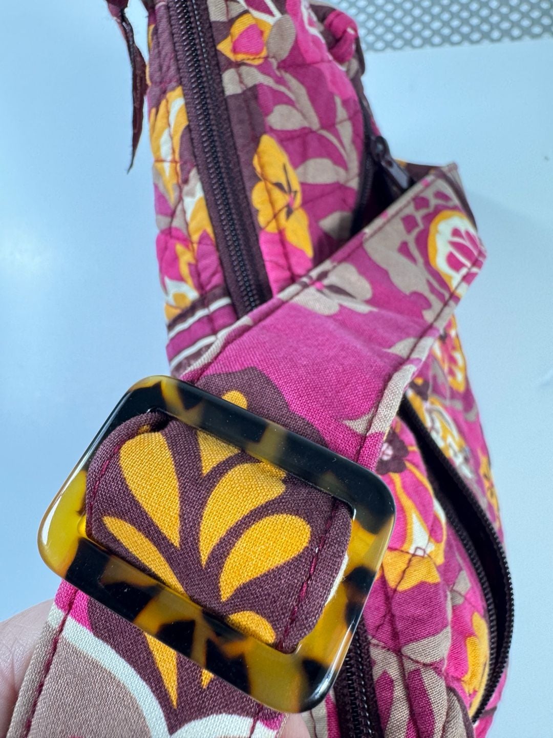 Vera Bradley Quilted Floral Shoulder Bag Pink Brown 7
