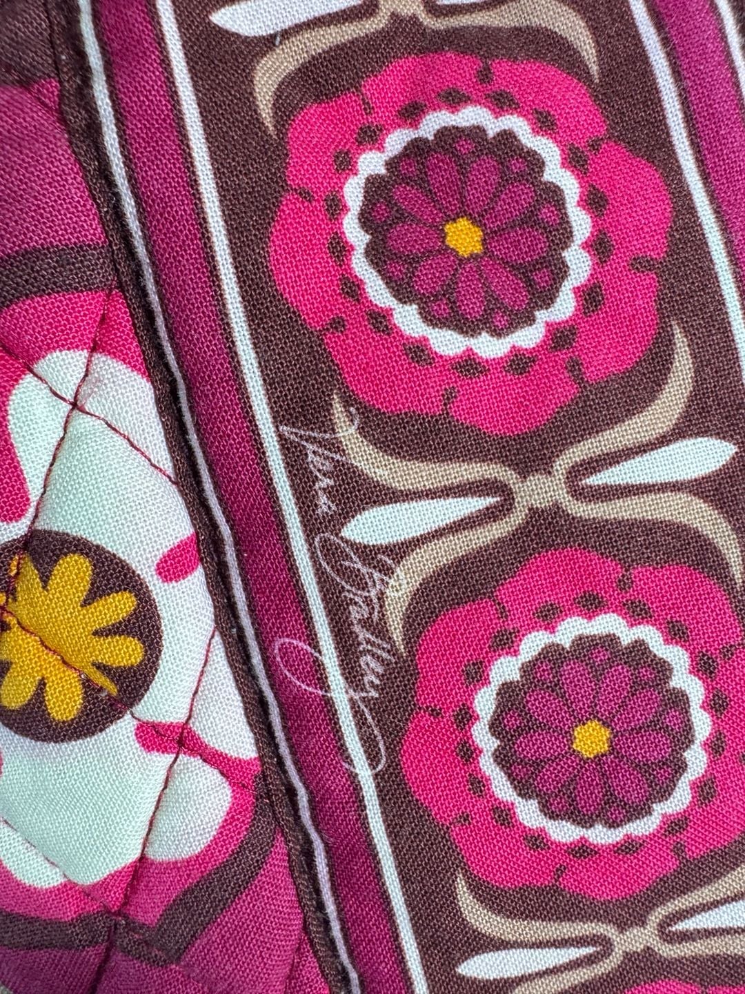 Vera Bradley Quilted Floral Shoulder Bag Pink Brown 2