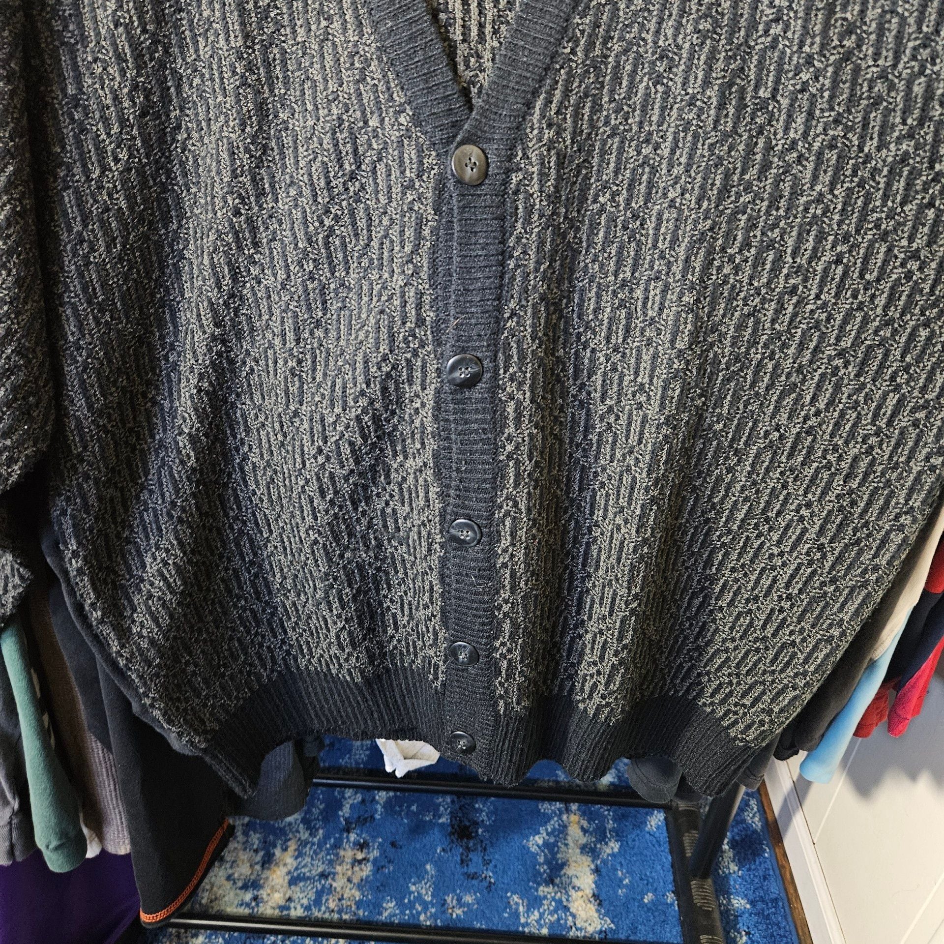Jantzen Cardigan Sweater Size L Black Gray Geometric V-Neck 5