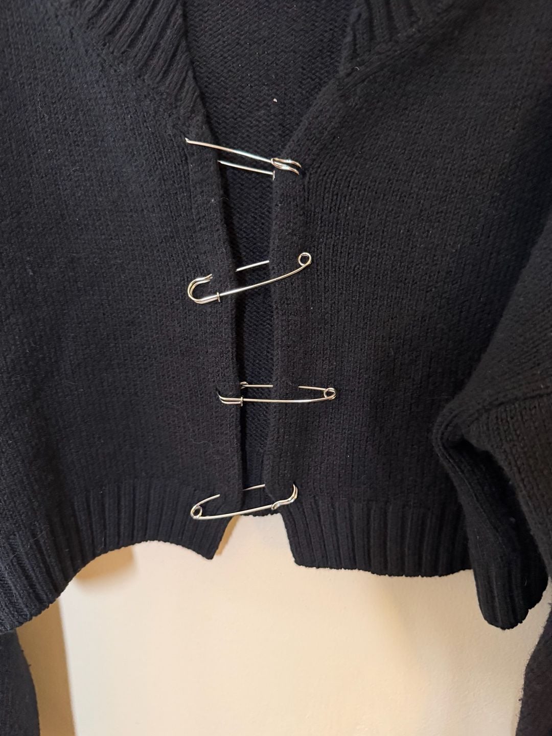 Danielle Guizio Safety Pin Knit Sweater Size M/L Black Wool 3
