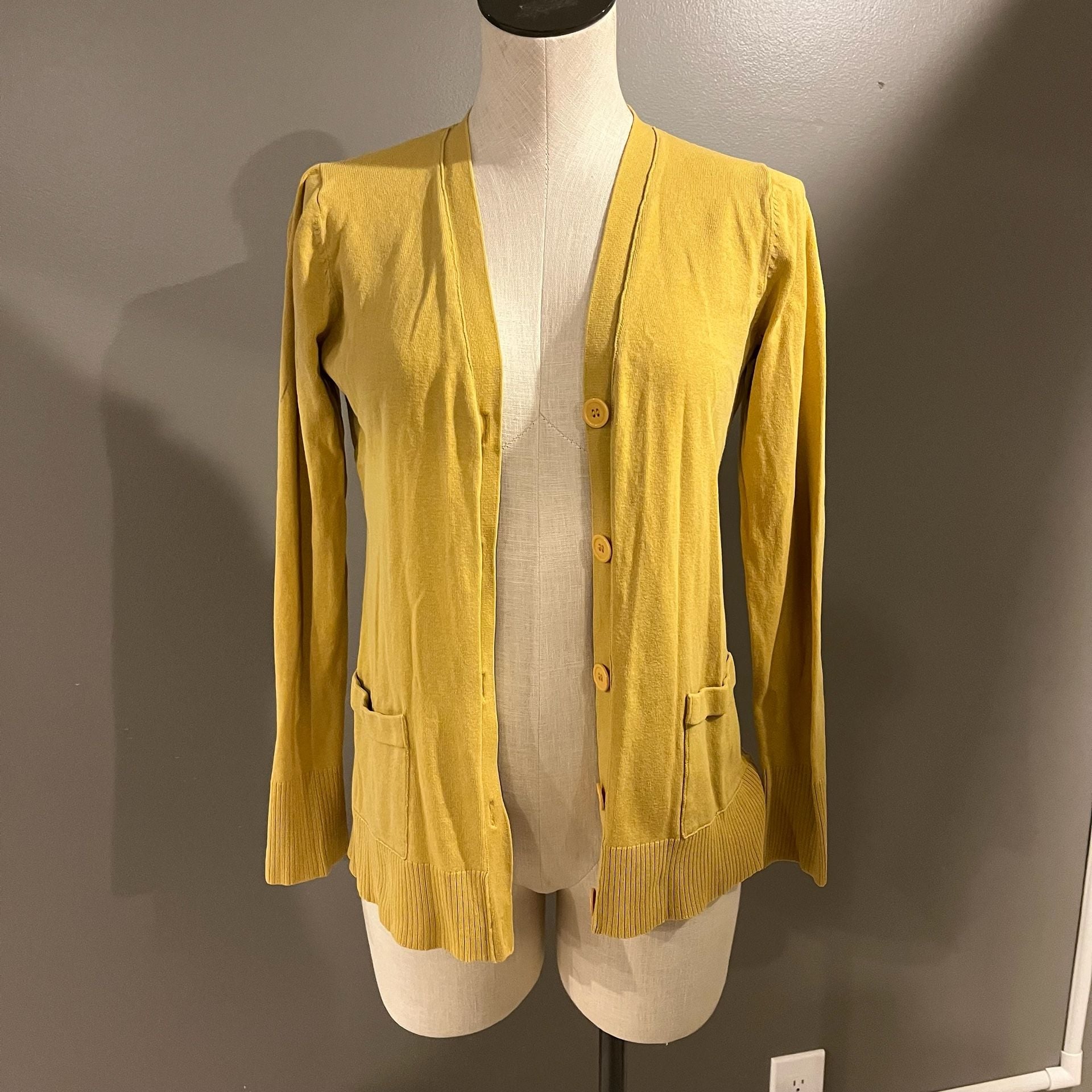 Faded Glory Yellow Cardigan Sweater Women’s Small Fall Winter 2