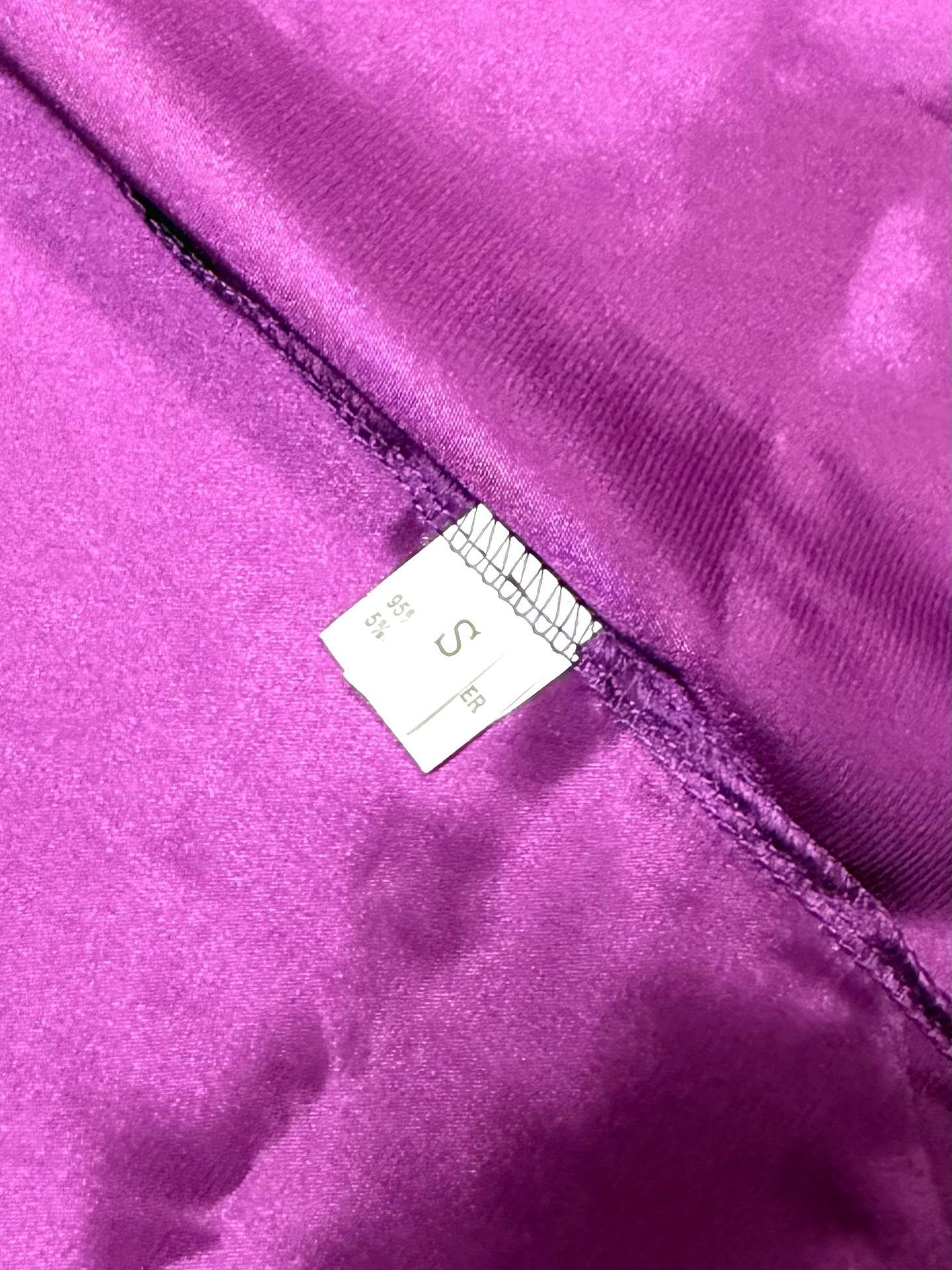 Womens Satin Shirt Size S Whimsigoth Witchy Y2K Indie Vanguard Disco Retro Eveningwear Purple Plum Silky Long Sleeve Button Up Fitted 95% Polyester Spandex Stretch Party Prom 7