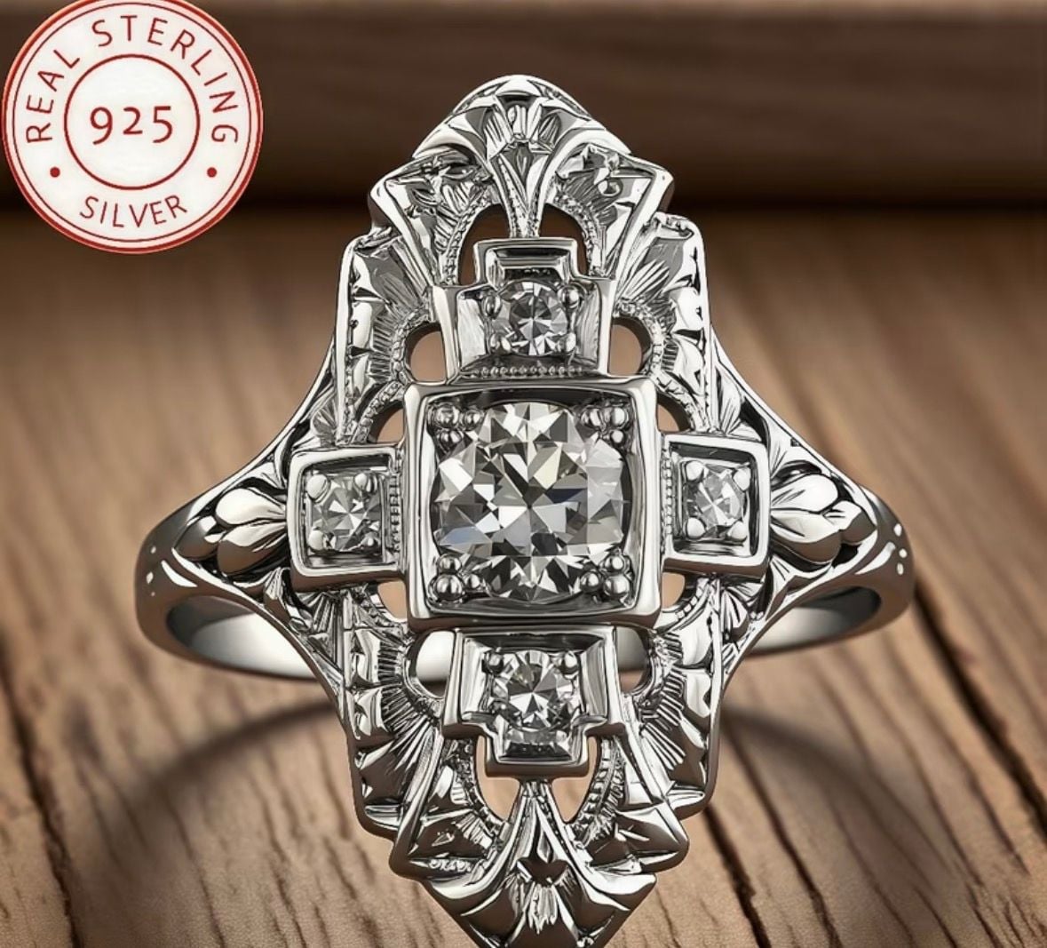 Vintage Single Cut Diamond Filigree Navette Ring in 925 Sterling Silver 5