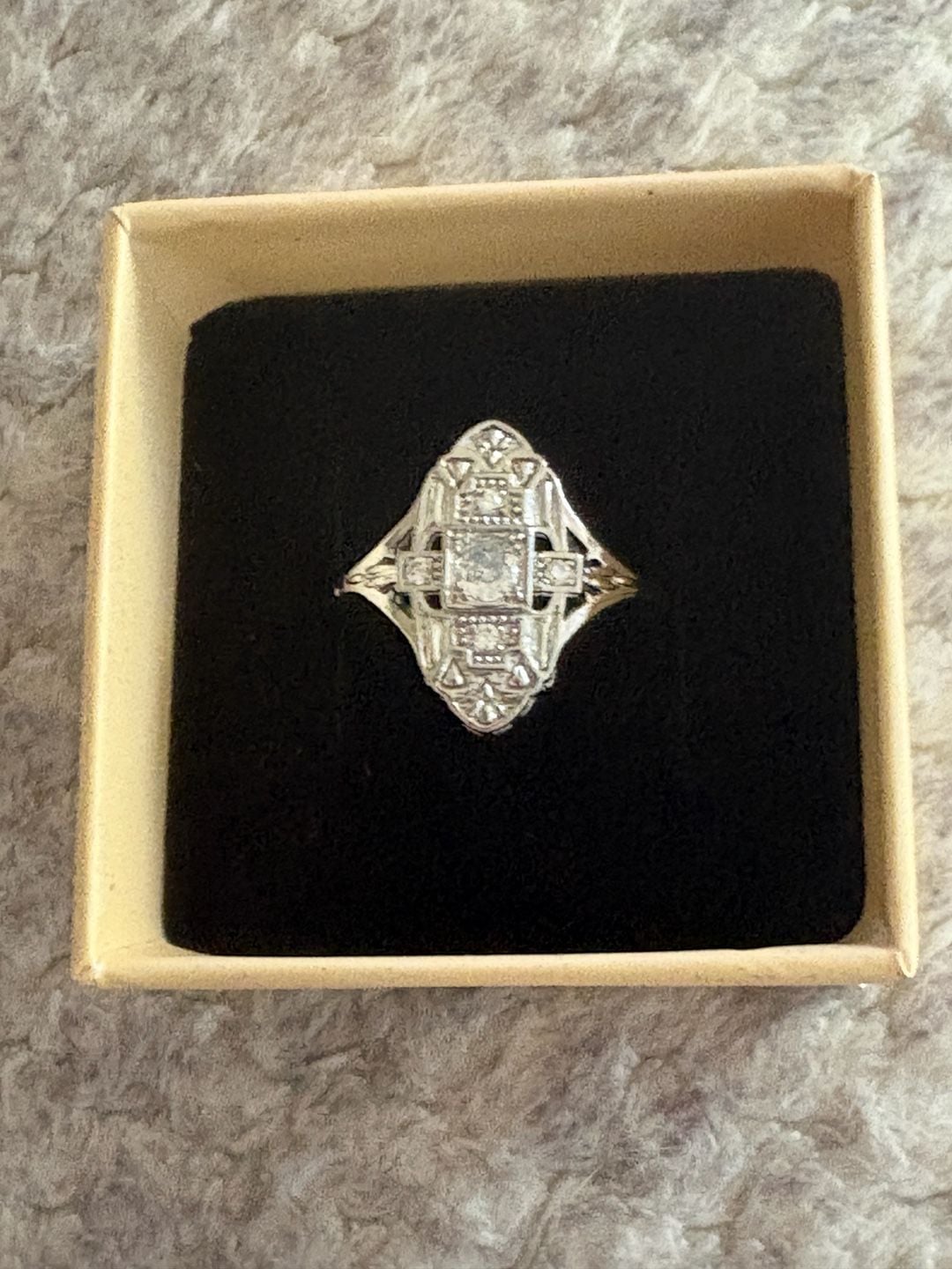 Vintage Single Cut Diamond Filigree Navette Ring in 925 Sterling Silver 8