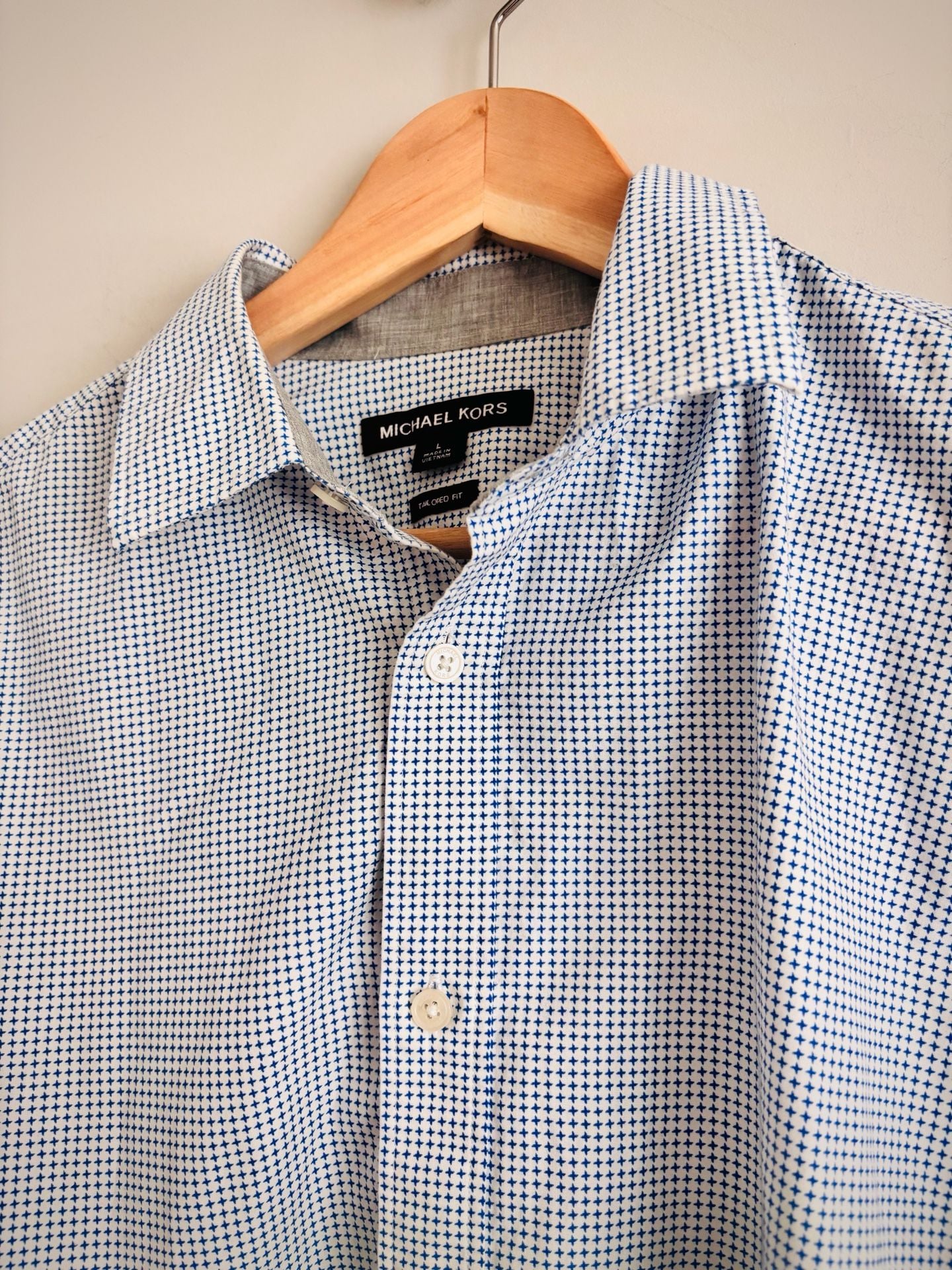 Michael Kors Long Sleeve Button Down Shirt Size L Blue Micro Print-Tailored Fit 7