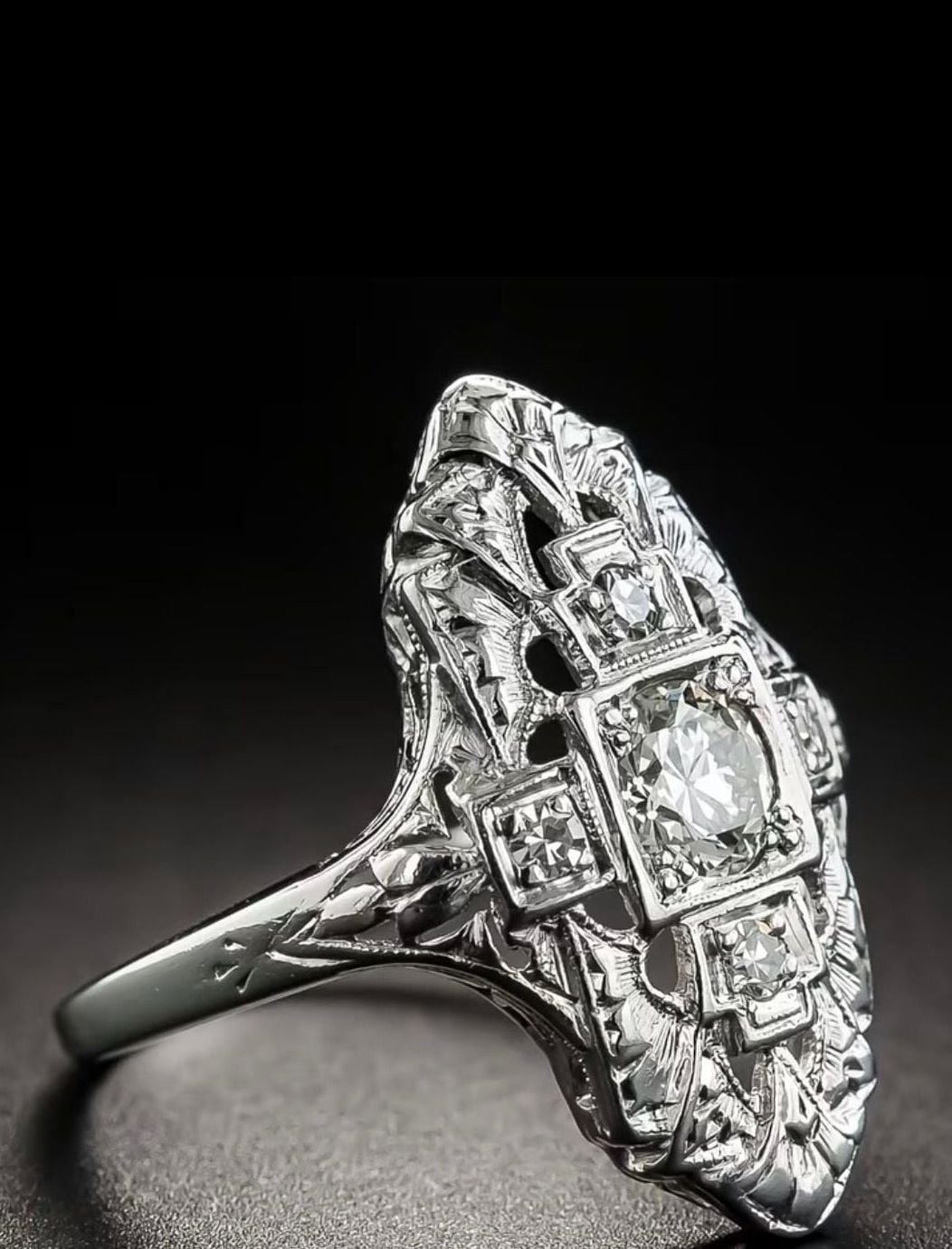 Vintage Single Cut Diamond Filigree Navette Ring in 925 Sterling Silver 3