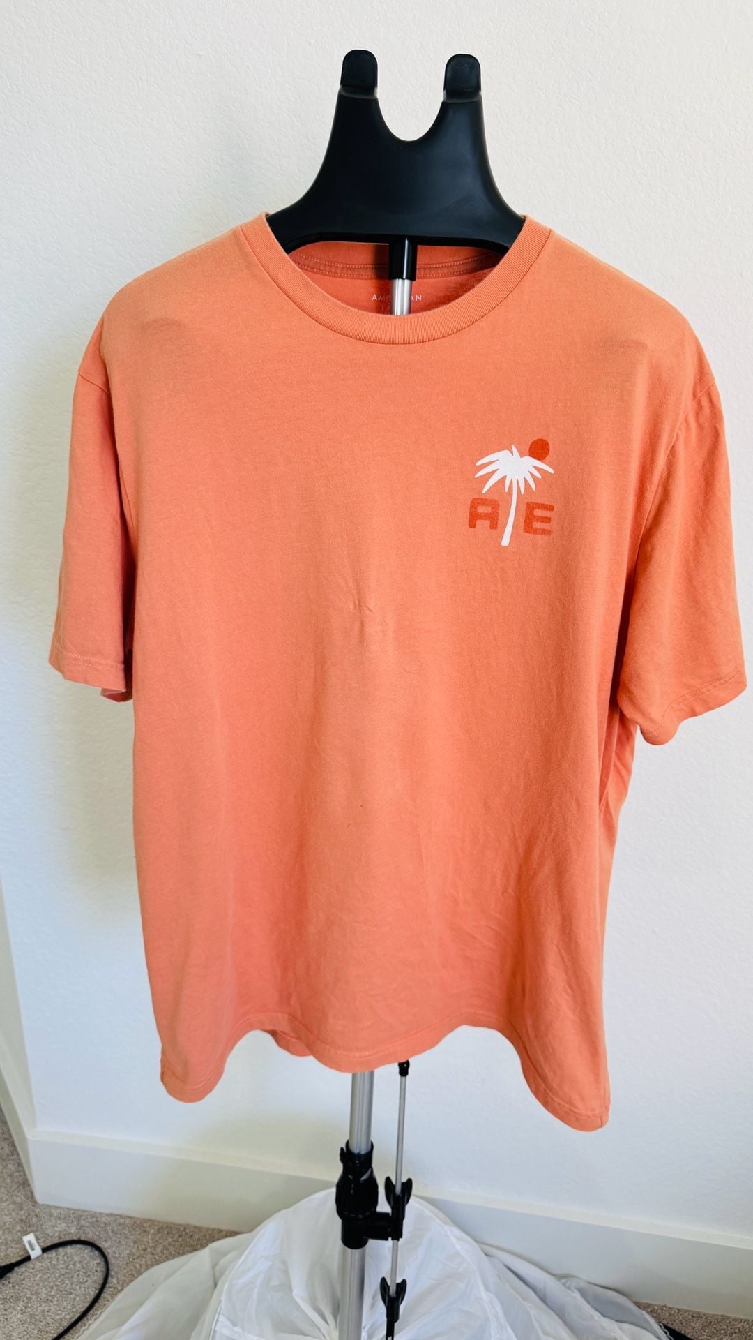 American Eagle Graphic T-Shirt Size L Orange Palm Tree Logo 2