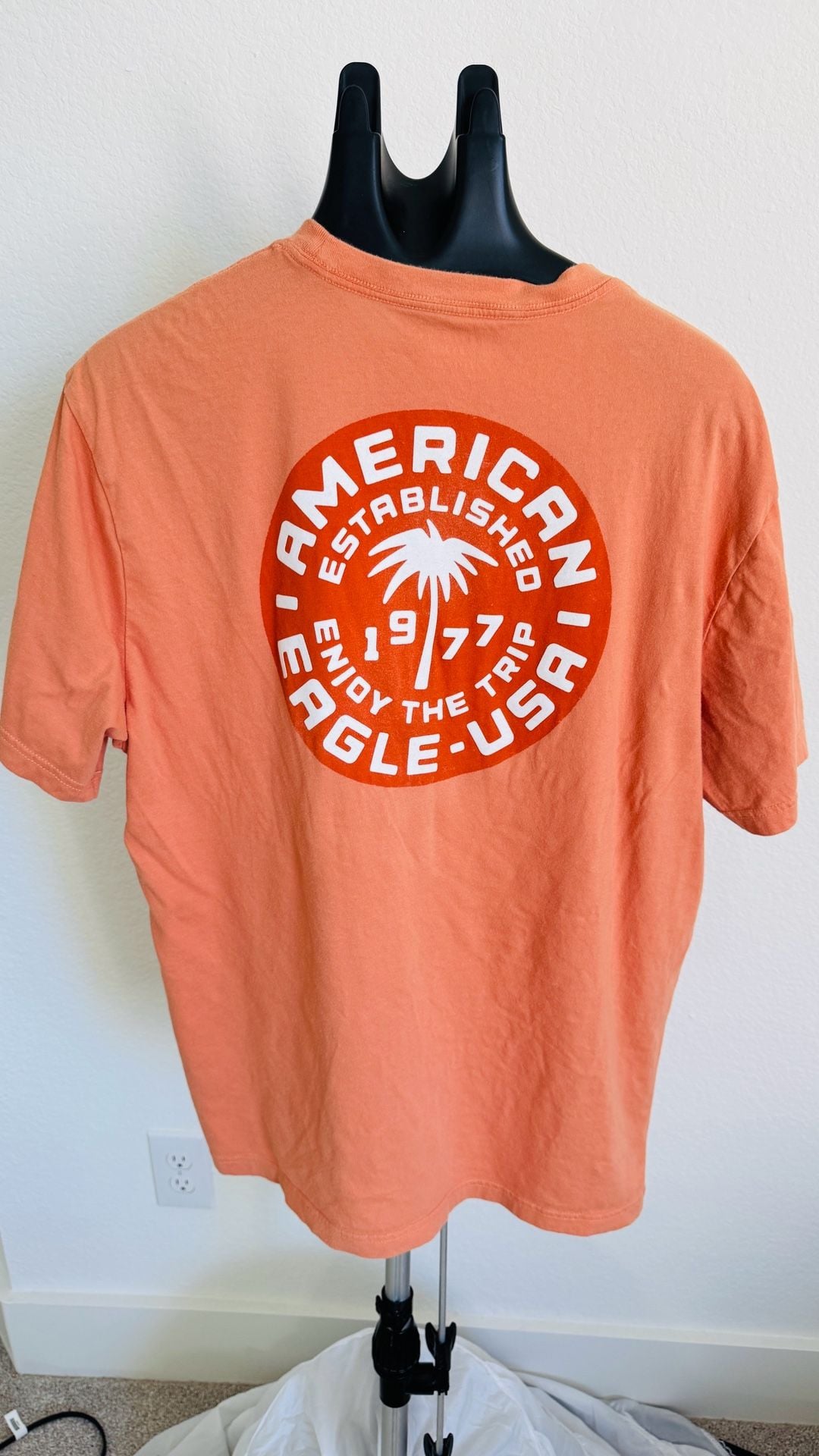 American Eagle Graphic T-Shirt Size L Orange Palm Tree Logo 4