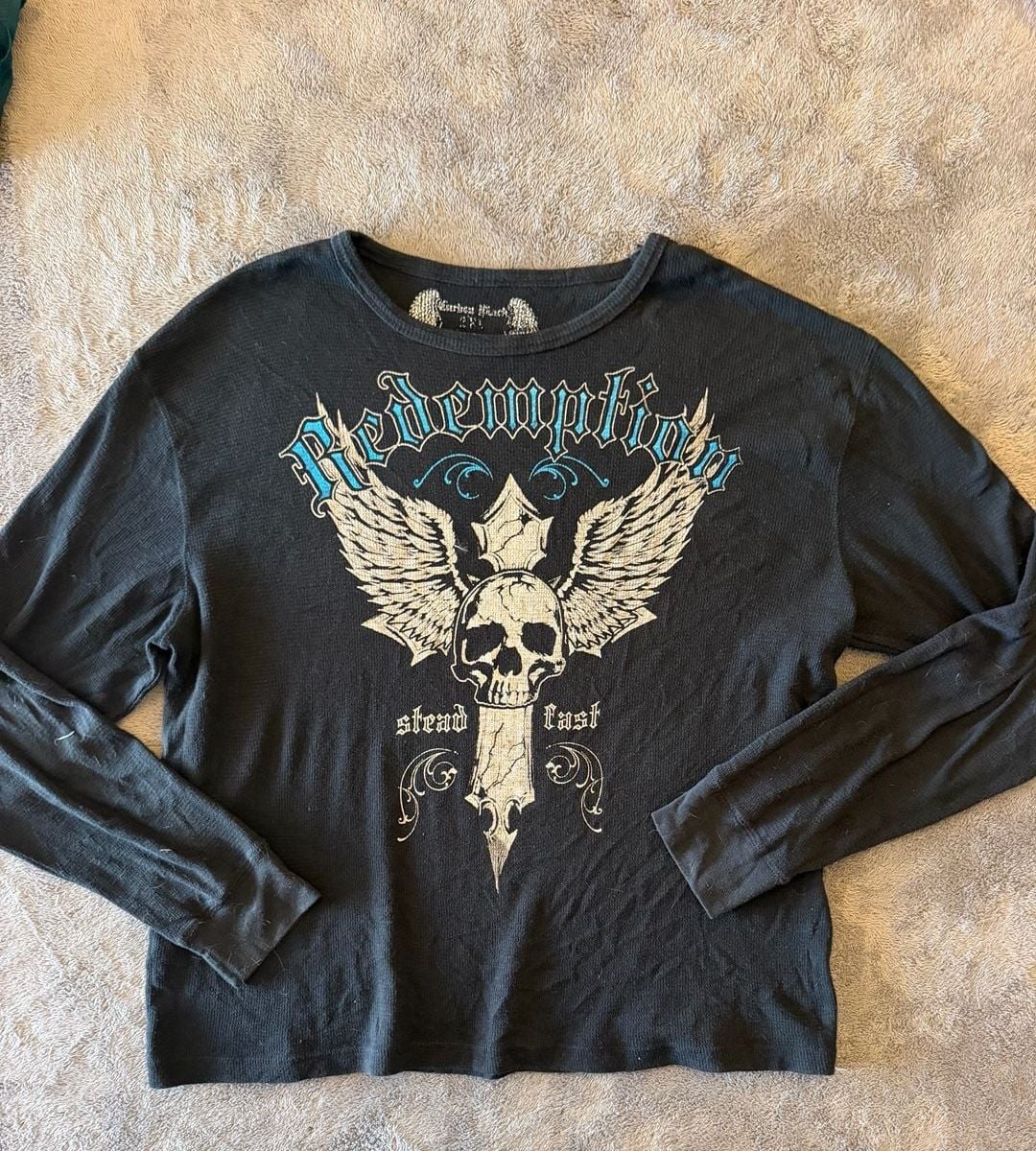 Carbon Black Redemption Skull Cross Thermal Long Sleeve Shirt Size 2XL 2