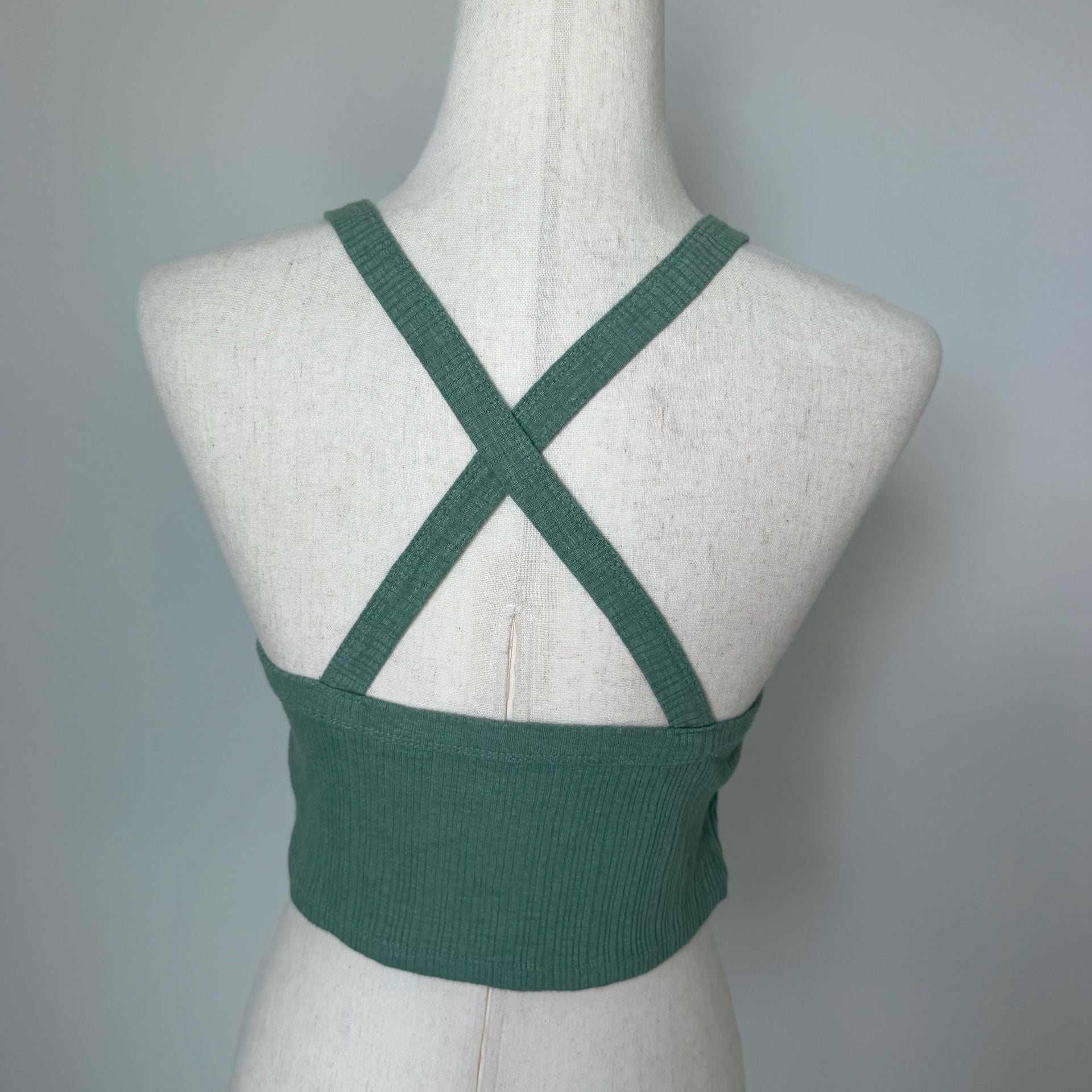 American Eagle Ribbed Top Size S Green Cotton Blend 2