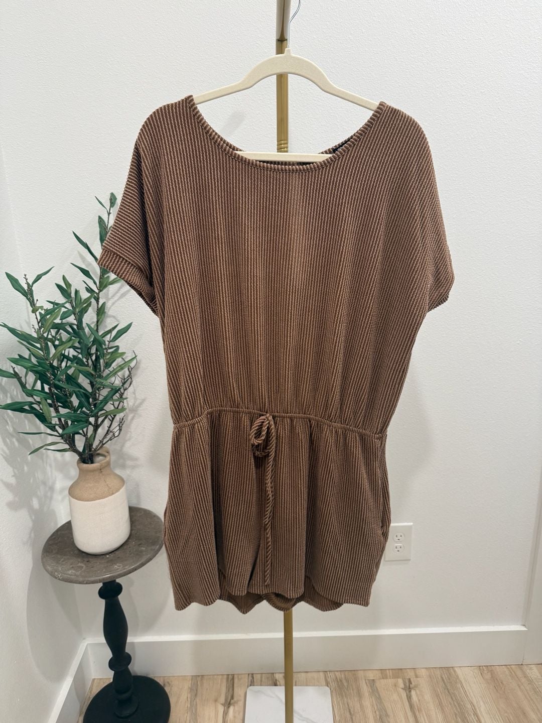 Heimish USA Romper Size 3X Brown Ribbed Short Sleeve Drawstring Waist 2