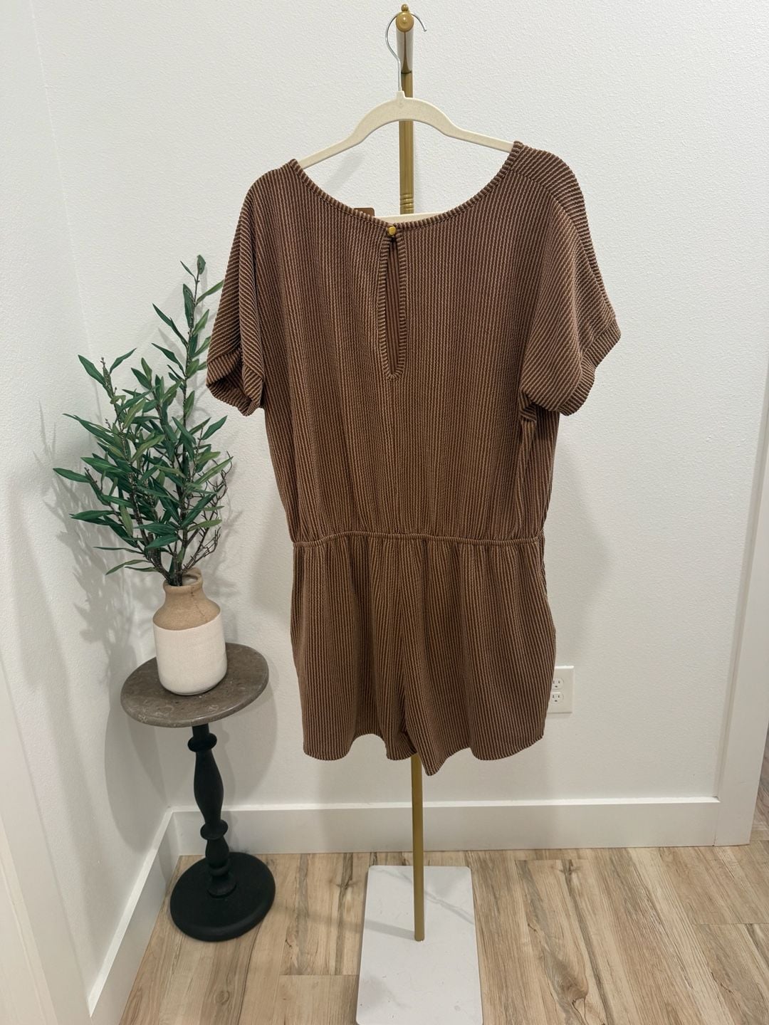 Heimish USA Romper Size 3X Brown Ribbed Short Sleeve Drawstring Waist 4