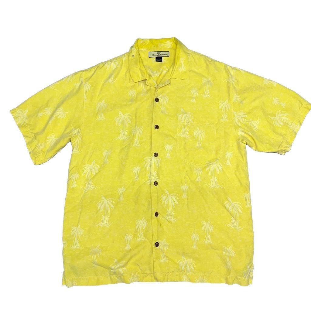Tommy Bahama Silk Palm Tree Hawaiian Shirt Size M Yellow Mens Button down 2