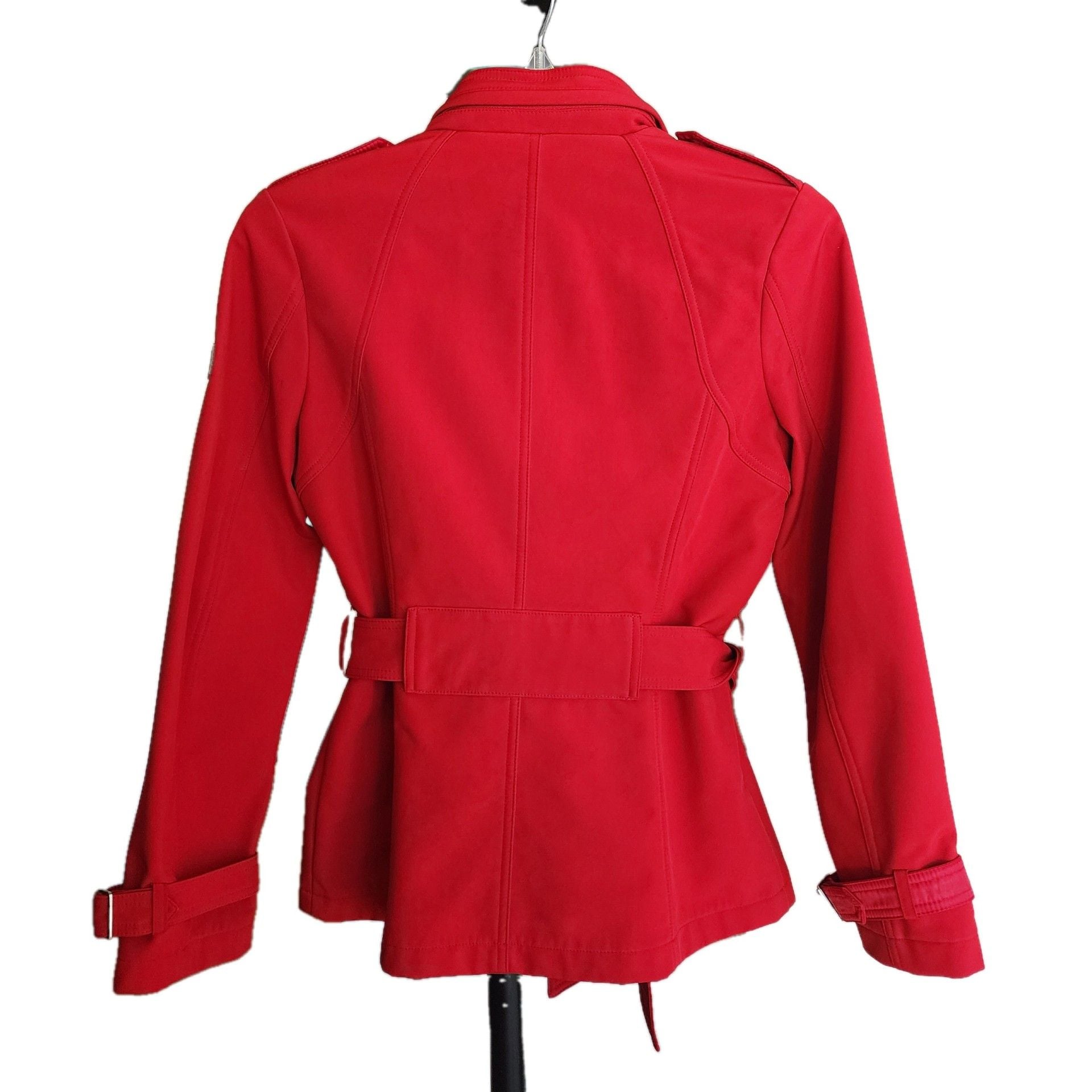 Kenneth Cole Reaction Red Asymmetrical Belted Trench Coat 2
