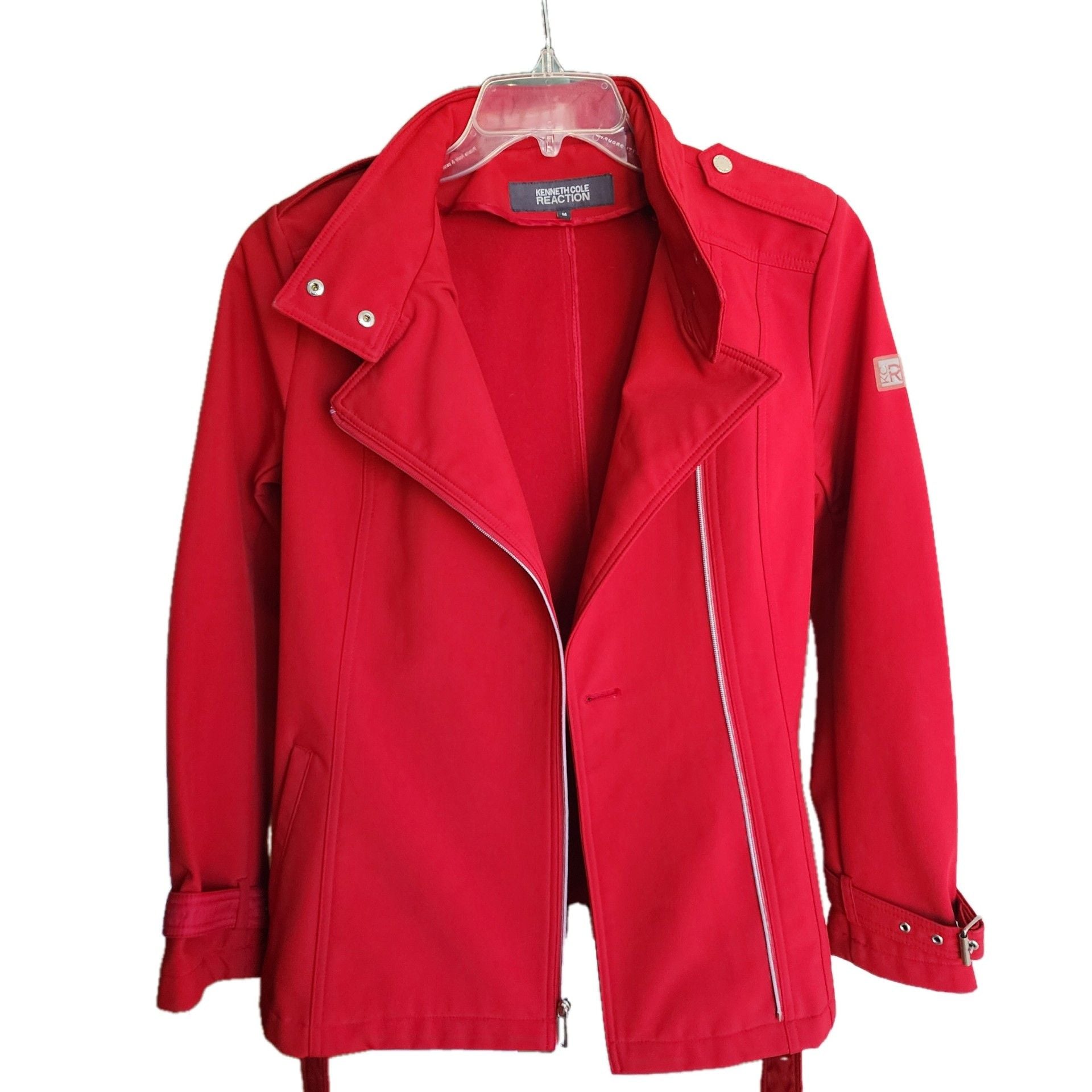 Kenneth Cole Reaction Red Asymmetrical Belted Trench Coat 3