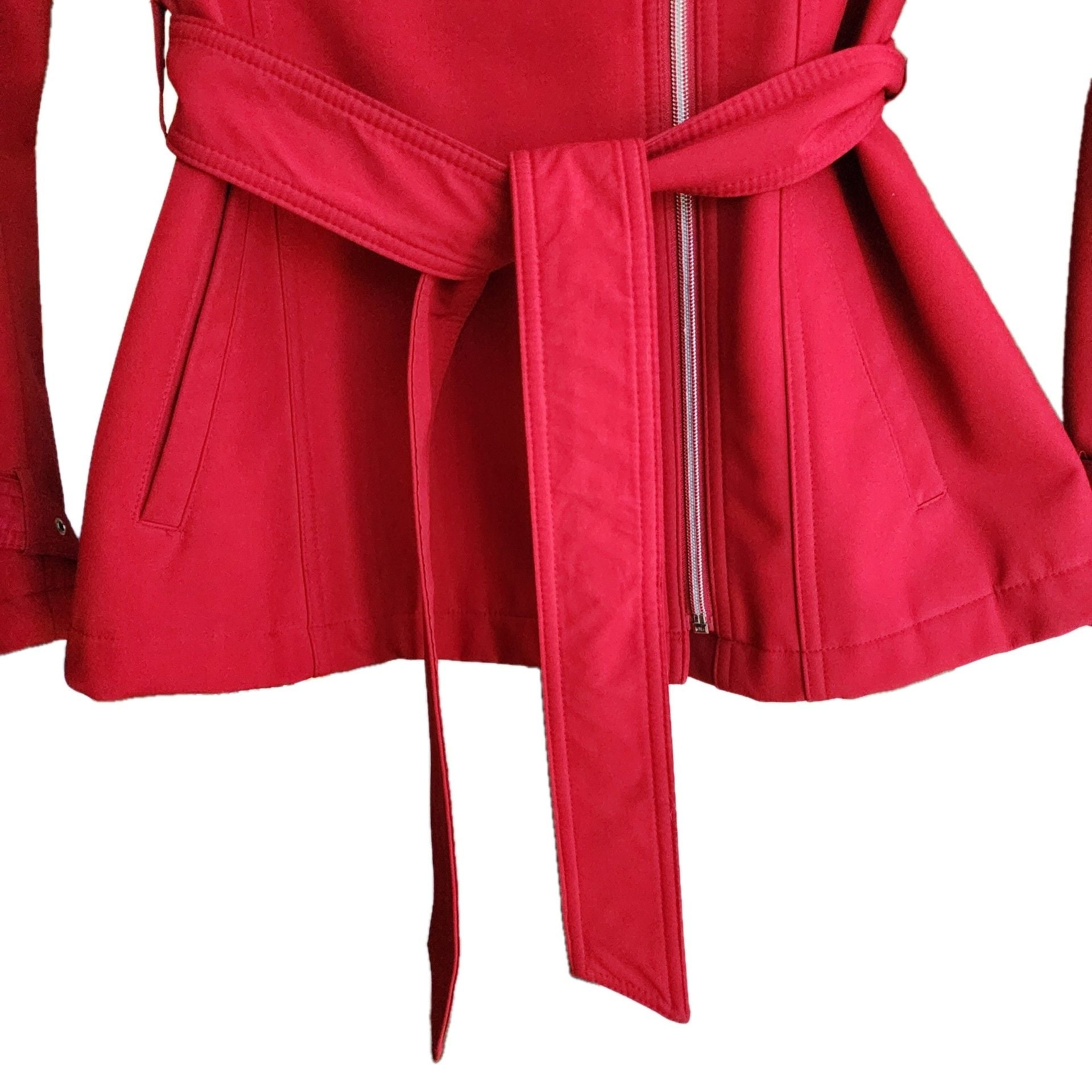 Kenneth Cole Reaction Red Asymmetrical Belted Trench Coat 4