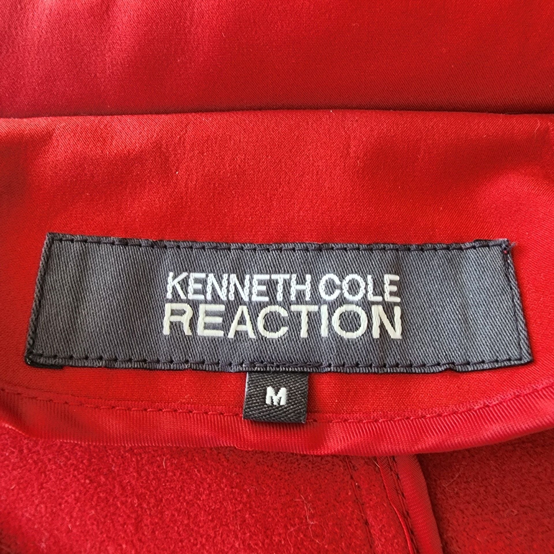 Kenneth Cole Reaction Red Asymmetrical Belted Trench Coat 10