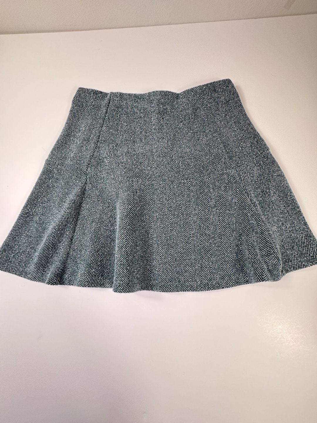 LOFT Tweed Skater Skirt Gray Herringbone 8