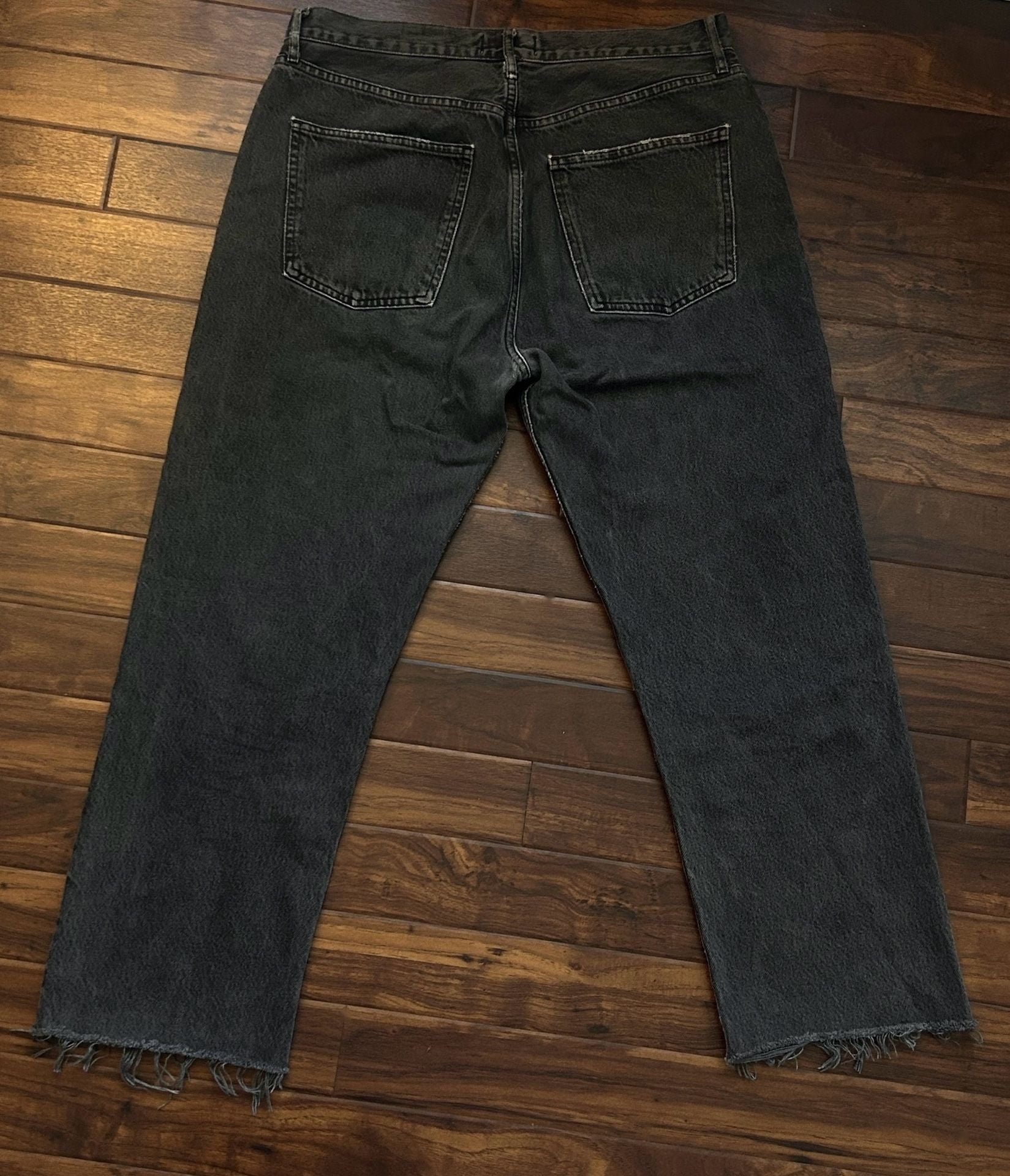 AGOLDE 90s Pinch Waist High Rise Straight Leg Jeans Charcoal Gray Frayed Hem EUC 14