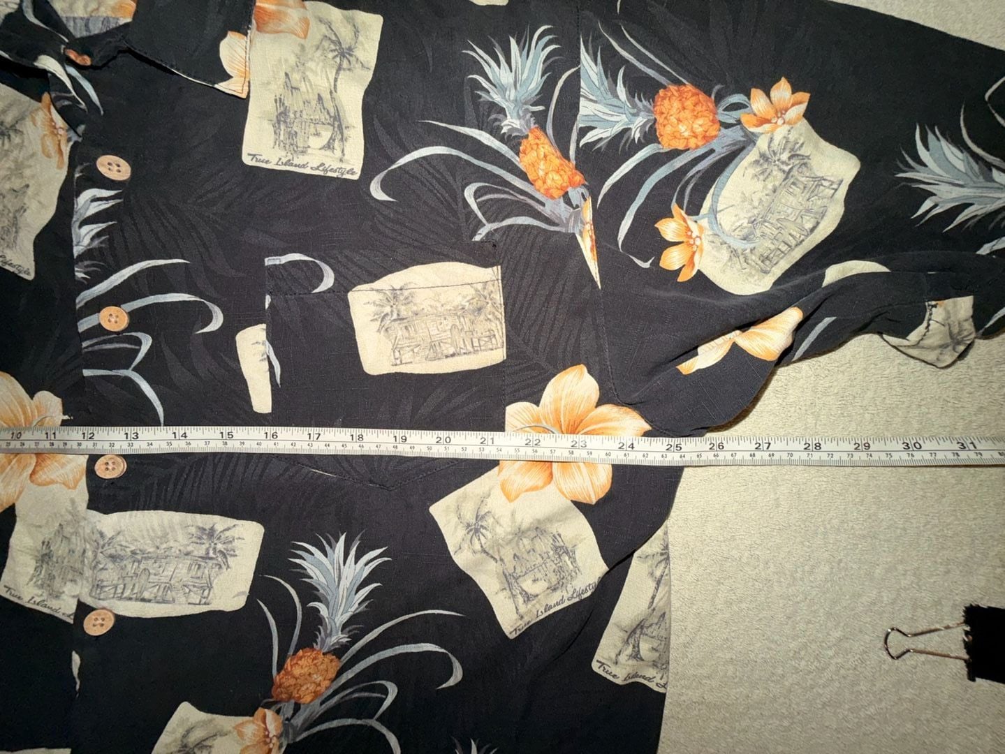 Jamaica Jaxx Silk Hawaiian Shirt Size XXL Black Pineapple Floral 7