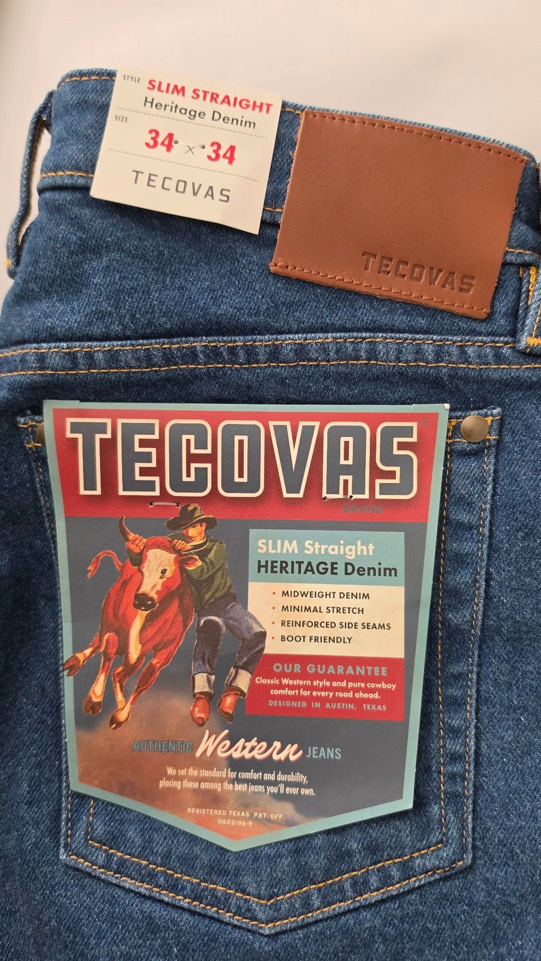New Tecovas Slim Straight Heritage Denim Jeans Size 34x34 Medium Blue 9