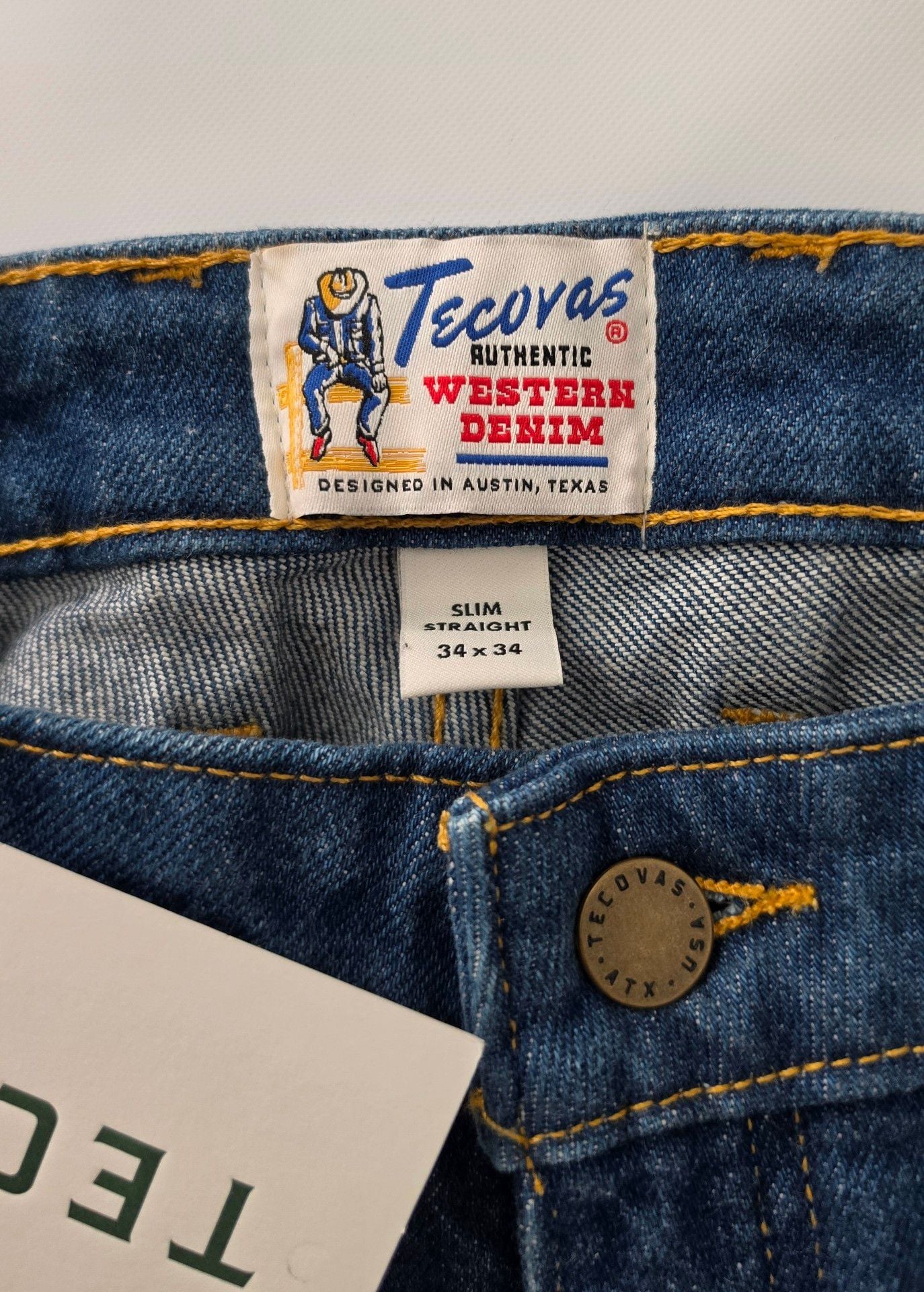 New Tecovas Slim Straight Heritage Denim Jeans Size 34x34 Medium Blue 10
