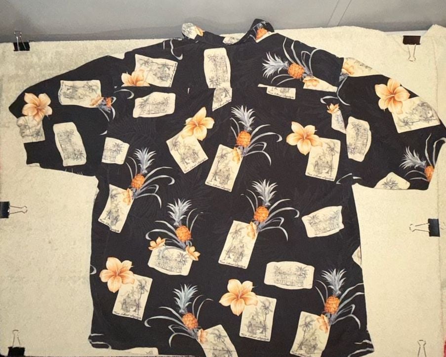 Jamaica Jaxx Silk Hawaiian Shirt Size XXL Black Pineapple Floral 9