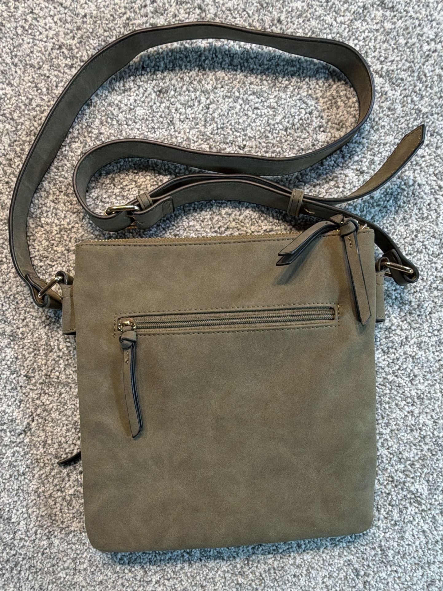 Crossbody Bag Olive Green Faux Suede Multi Pocket Adj. shoulder strap 8