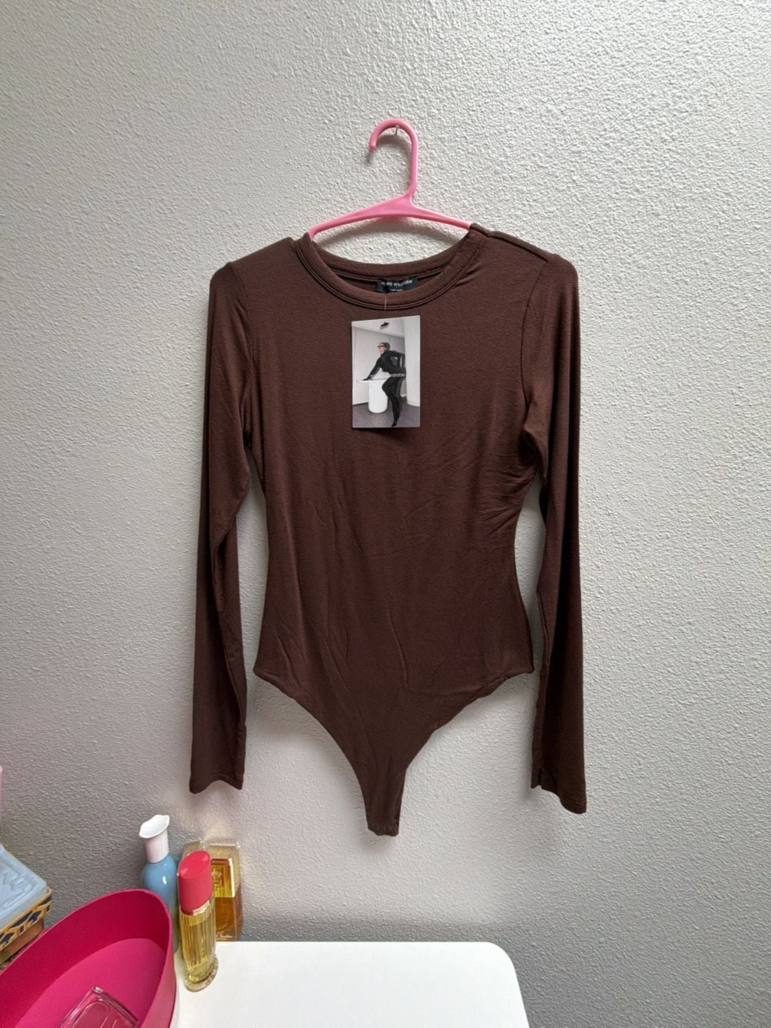 Naked Wardrobe Long Sleeve Crew Neck Bodysuit Size L Brown 2