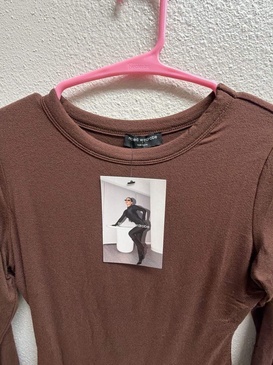 Naked Wardrobe Long Sleeve Crew Neck Bodysuit Size L Brown 3