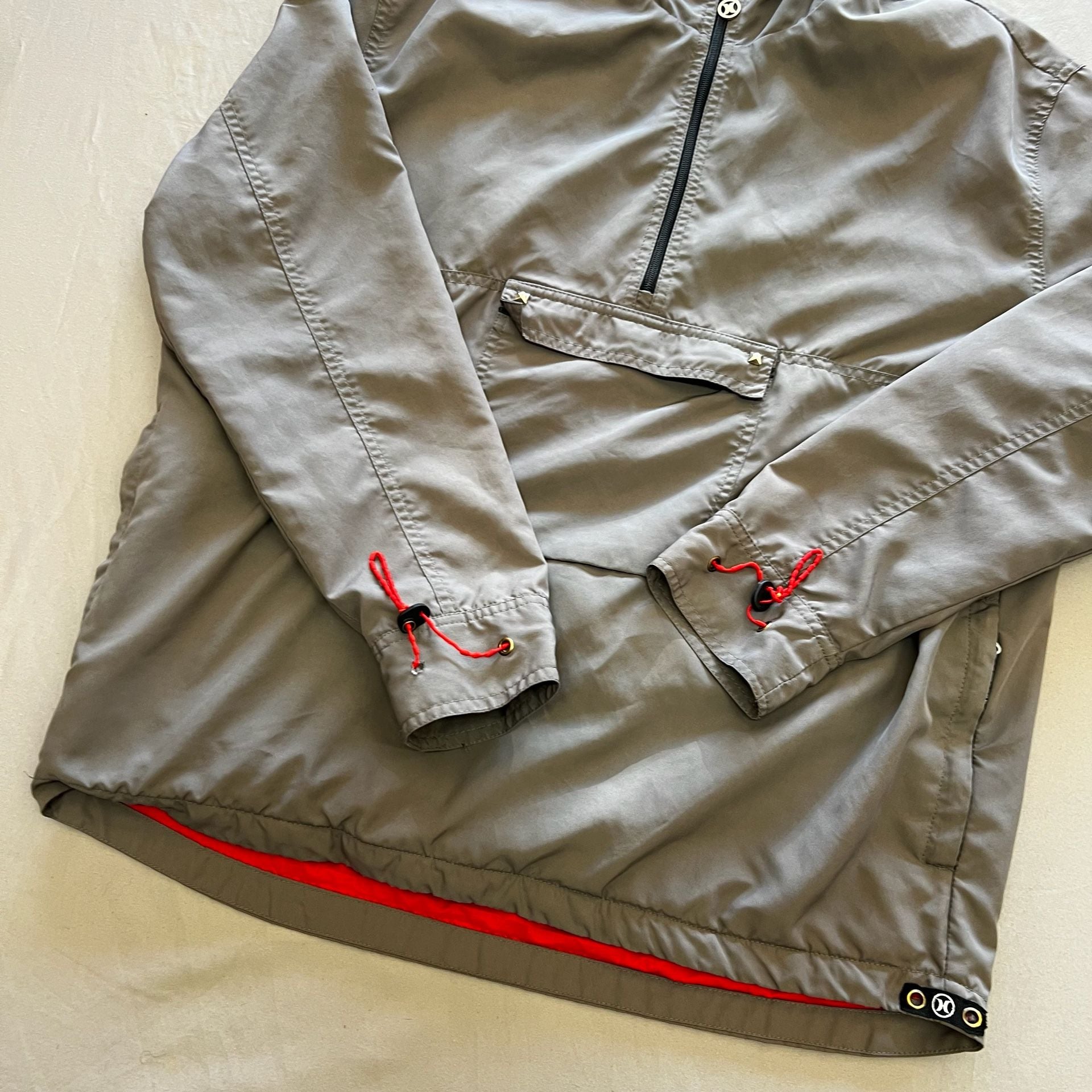 Hurley Anorak Jacket Size L Grey Red Pullover Hooded Wind Breaker Y2K Surfcore 11