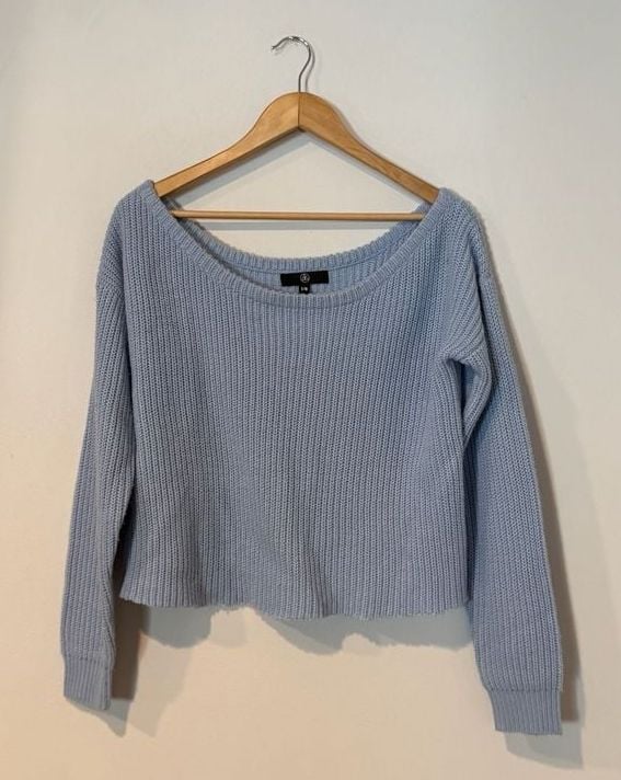 Missguided Ribbed Crop Sweater Size S/M Blue Boat Neck 2