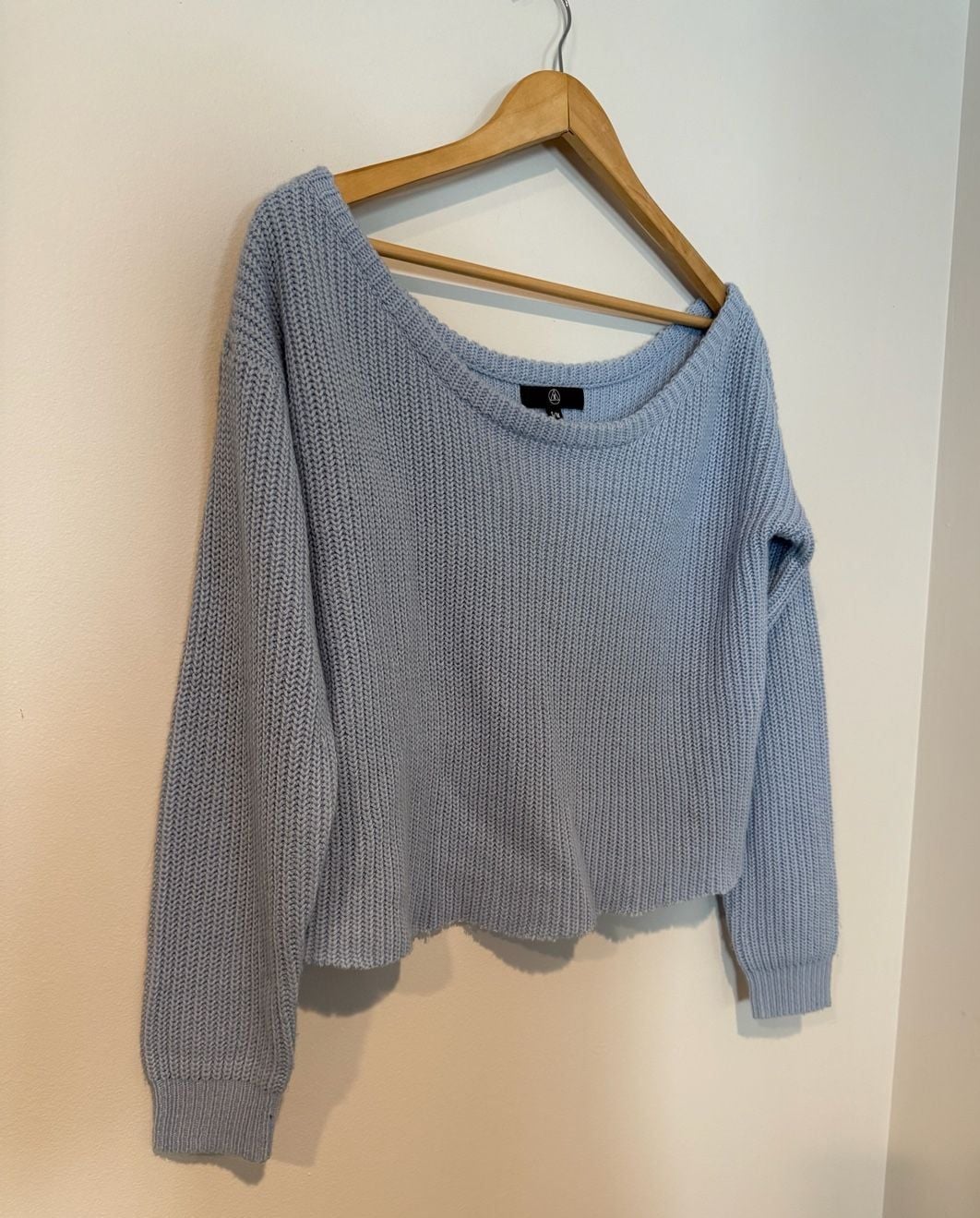 Missguided Ribbed Crop Sweater Size S/M Blue Boat Neck 3