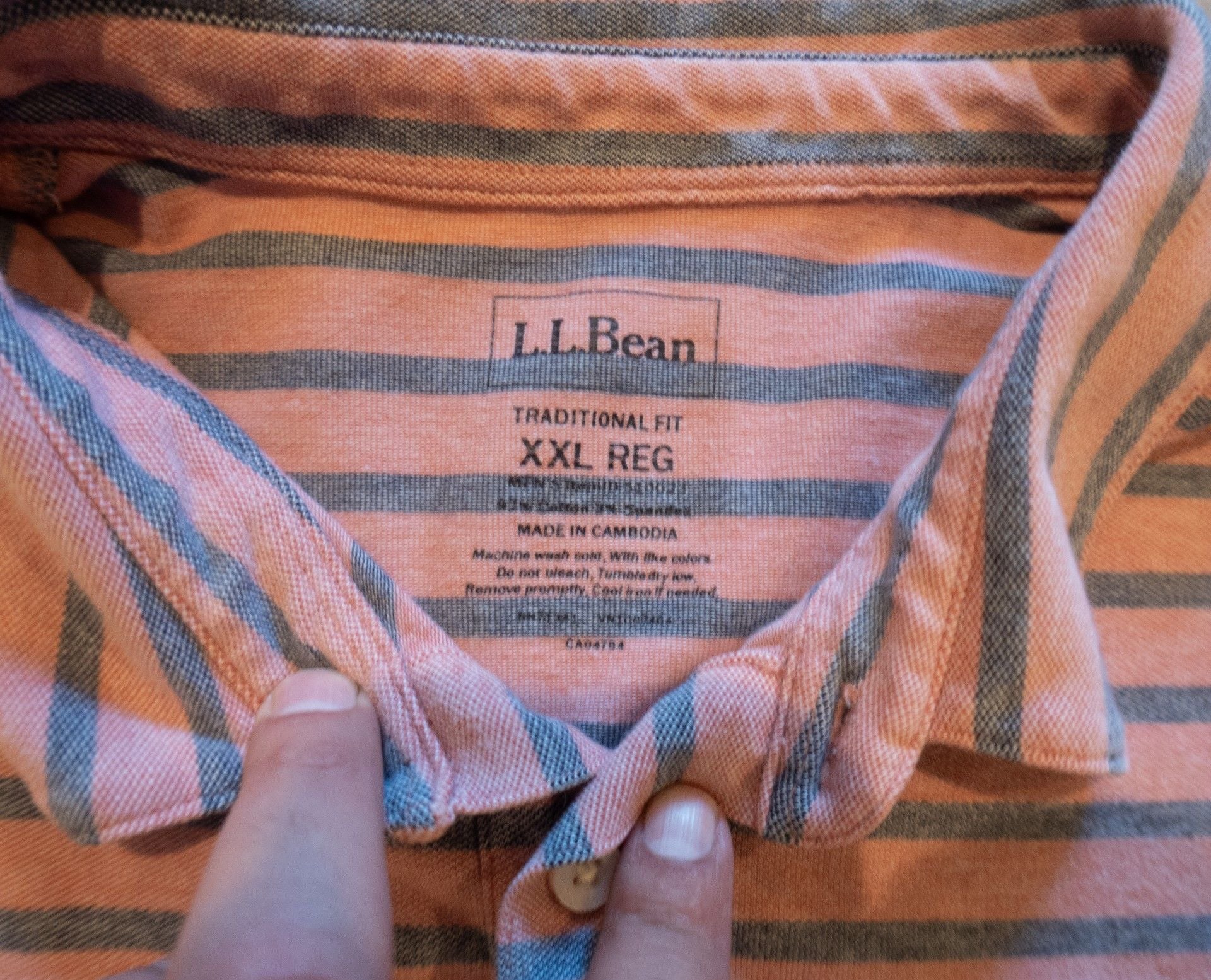 L.L. Bean Striped Polo Shirt XXL Reg Pink Gray Short Sleeve 4