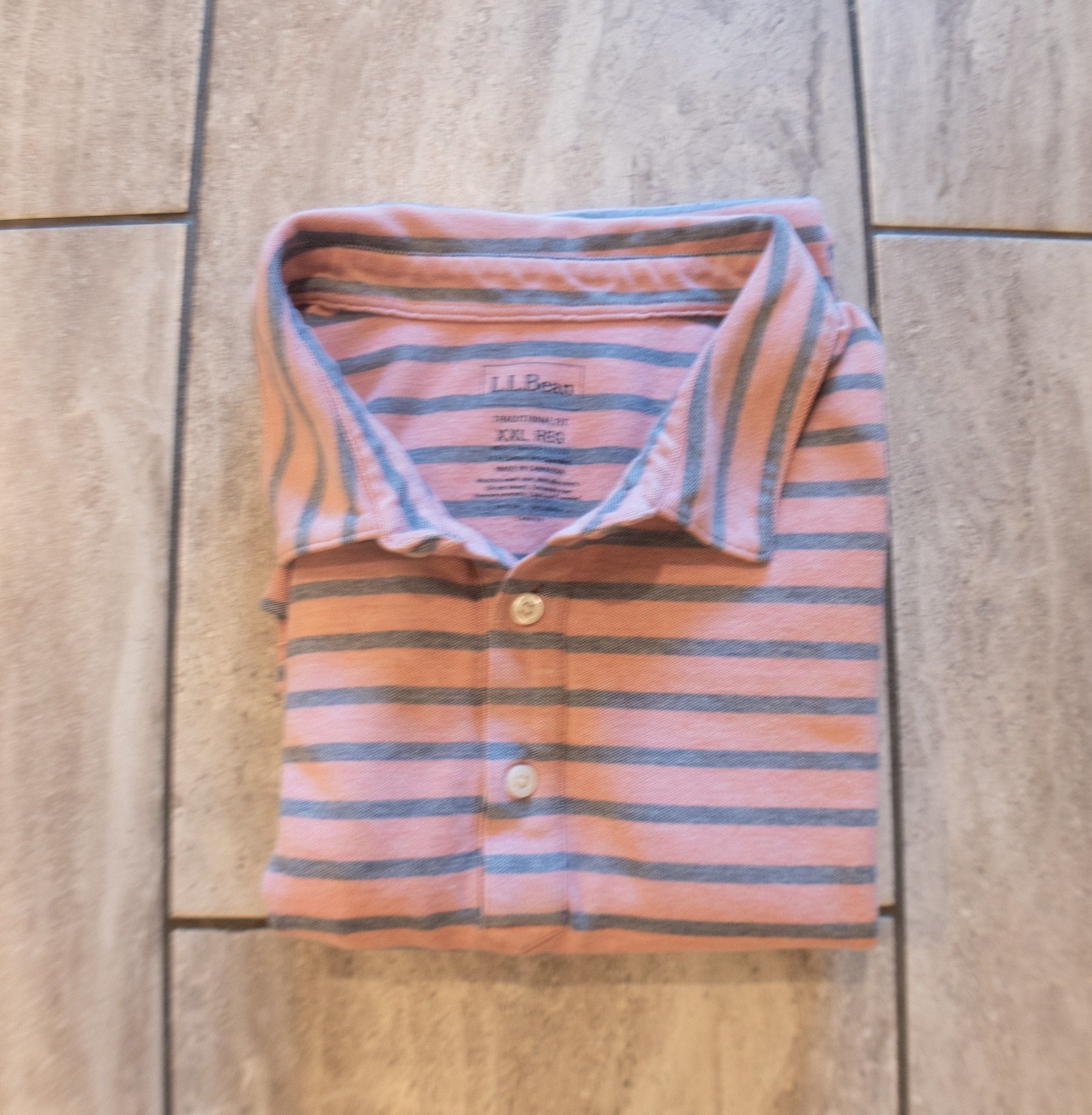 L.L. Bean Striped Polo Shirt XXL Reg Pink Gray Short Sleeve 5