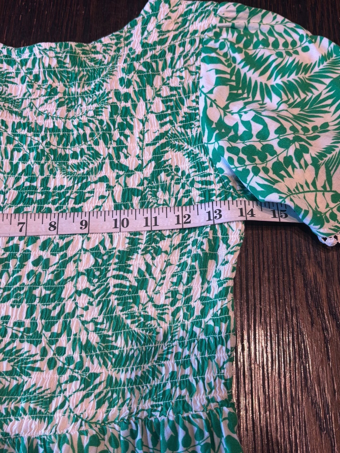 Luxology Green White Leaf Print Smocked Midi Dress 8