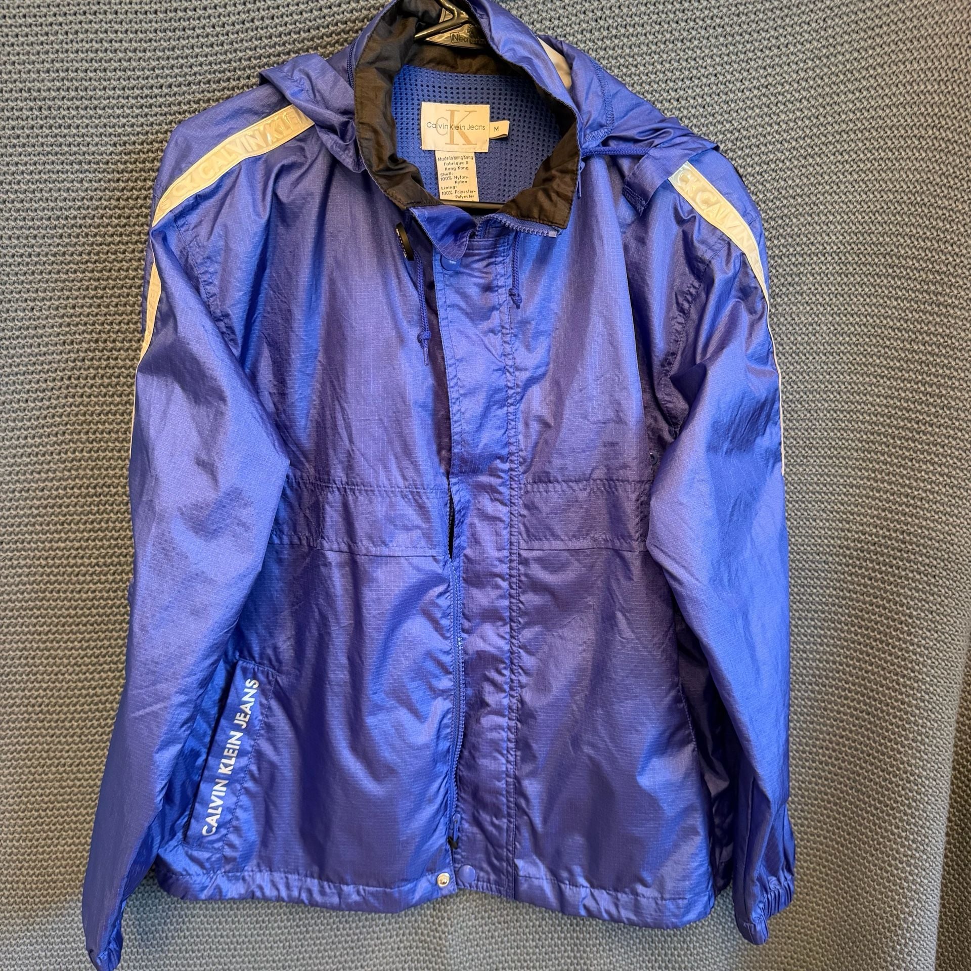 Calvin Klein Jeans Windbreaker Size M Blue Nylon Zip Hooded Jacket 2