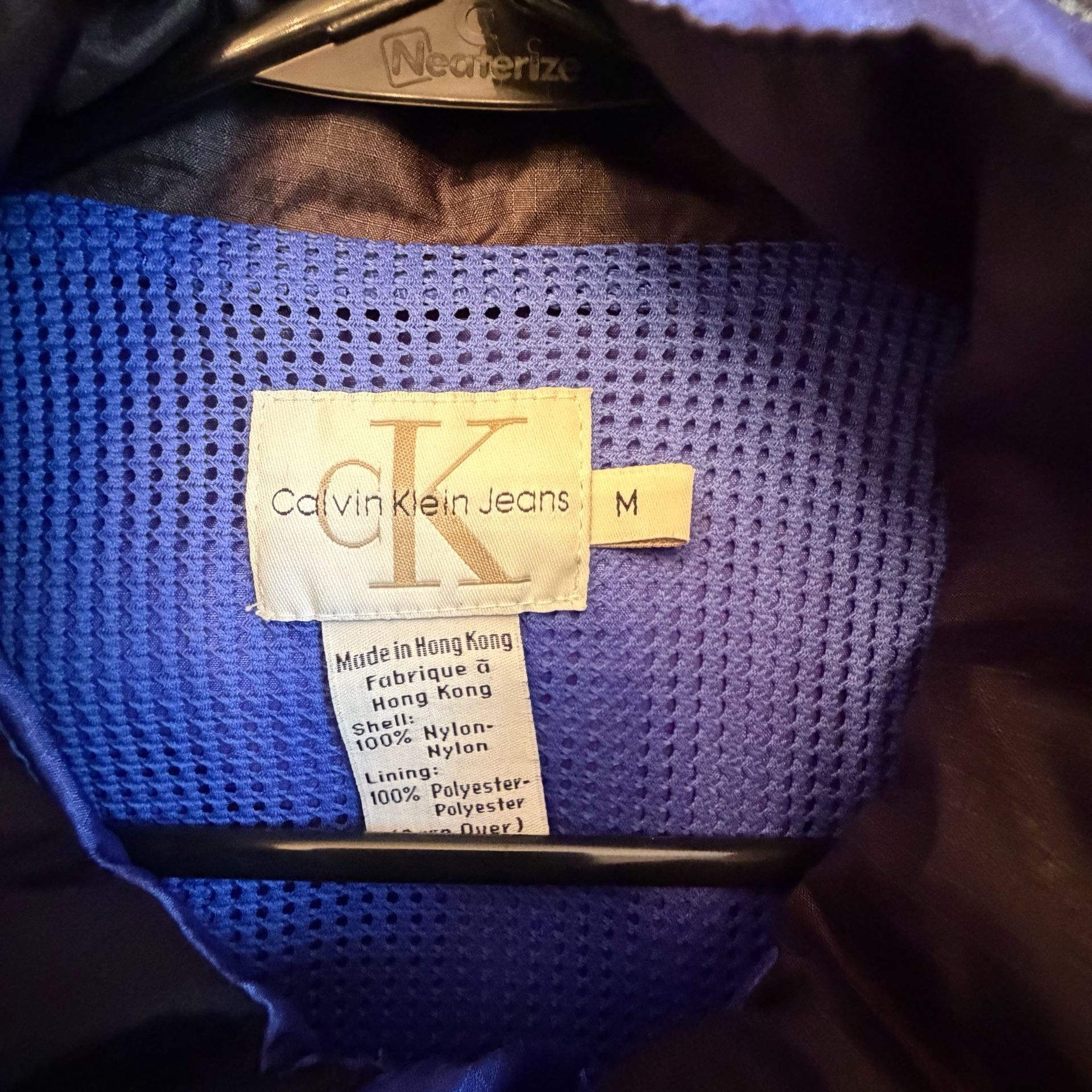 Calvin Klein Jeans Windbreaker Size M Blue Nylon Zip Hooded Jacket 4